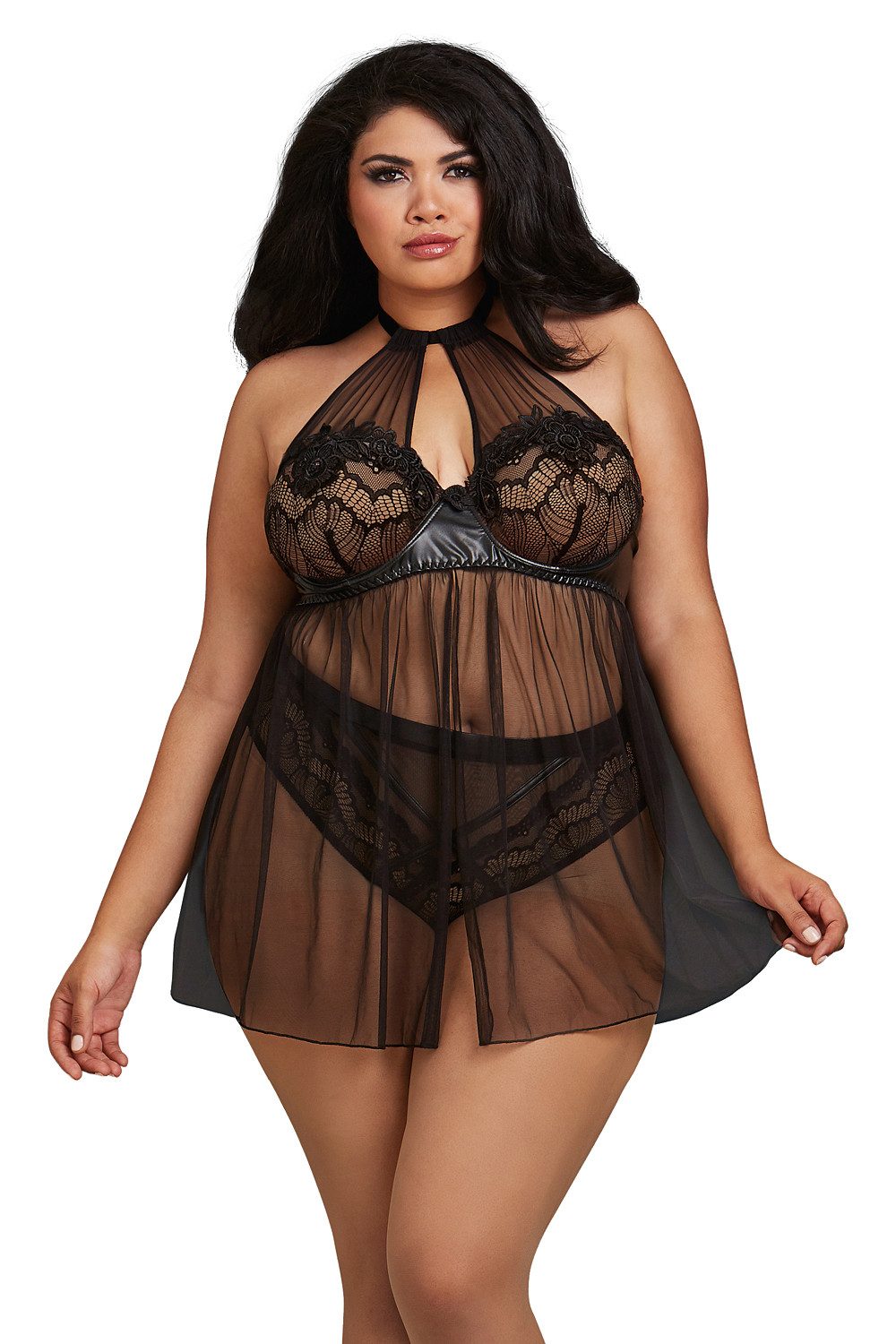 Dreamgirl Negligé Schwarzes Frauen Dessous Babydoll Neckholder Nachtkleid transparent mi