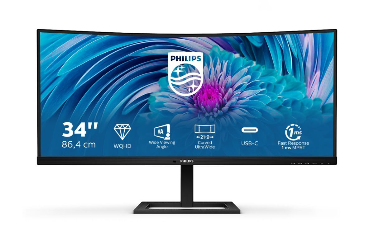Philips 346E2CUAE Curved-Gaming-Monitor (86,36 cm/34 ", 3440 x 1440 px, 1 ms Reaktionszeit, 100 Hz, VA LCD)