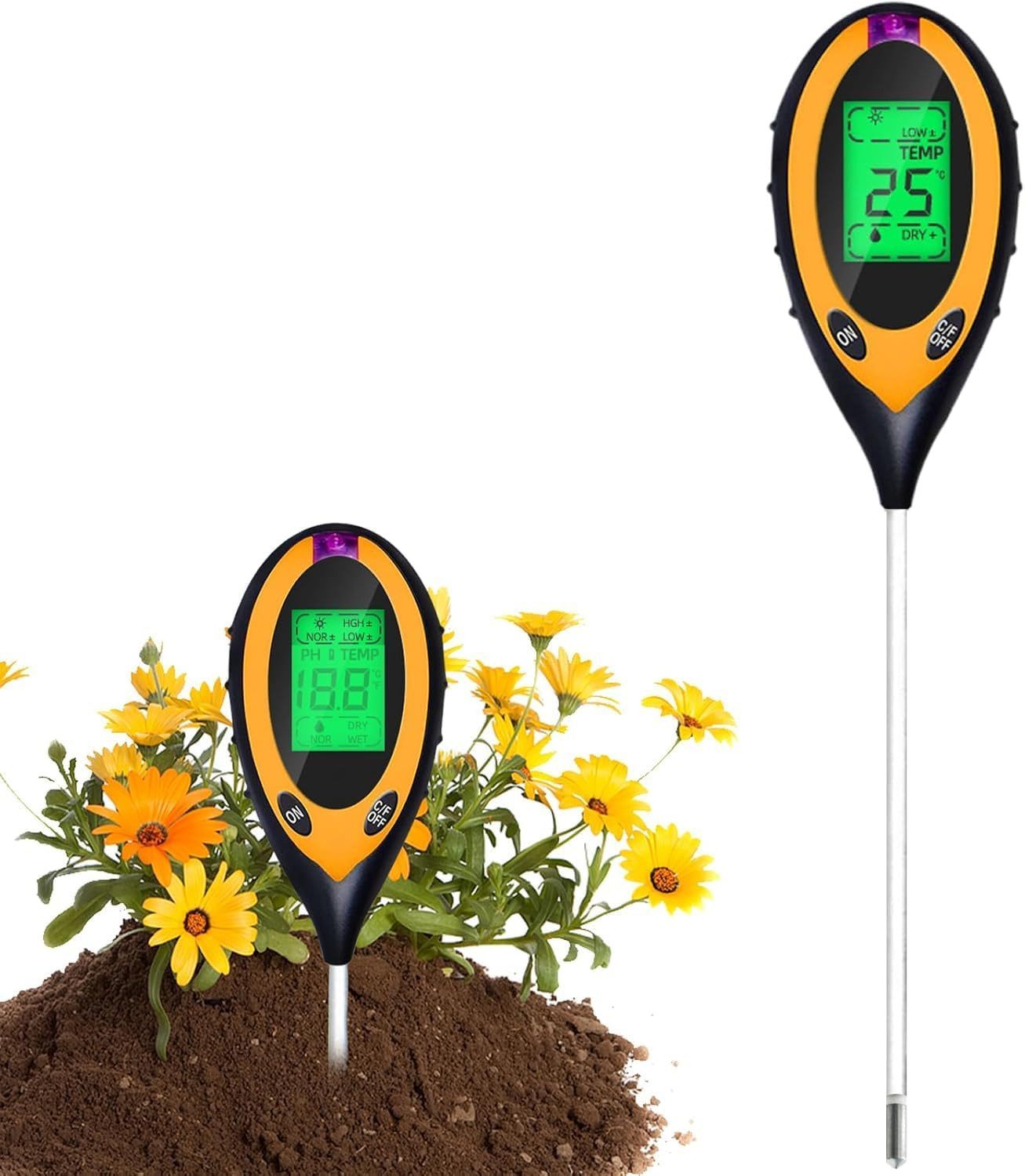 ibettertec Feuchtigkeitsmesser Bodentester, Boden PH-Messer, 4 in 1 Bodenmessgerät Feuchtigkeit, (Fruchtbarkei, Boden-Feuchtigkeitsmessgerät, Bodentest Messgerät für Pflanzen Gartenarbeit Rasen Garten), Fruchtbarkei, Boden-Feuchtigkeitsmessgerät
