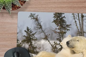 MuchoWow Gaming Mauspad Eisbär - Schnee - Höhle - Jungtier (1-St), Mousepad mit Rutschfester Unterseite, Gaming, 40x40 cm, XXL, Großes