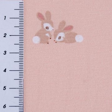 SCHÖNER LEBEN. Stoff Jersey Baumwolljersey Kinderstoff Babystoff Kaninchen rosa 1,50m Br, allergikergeeignet