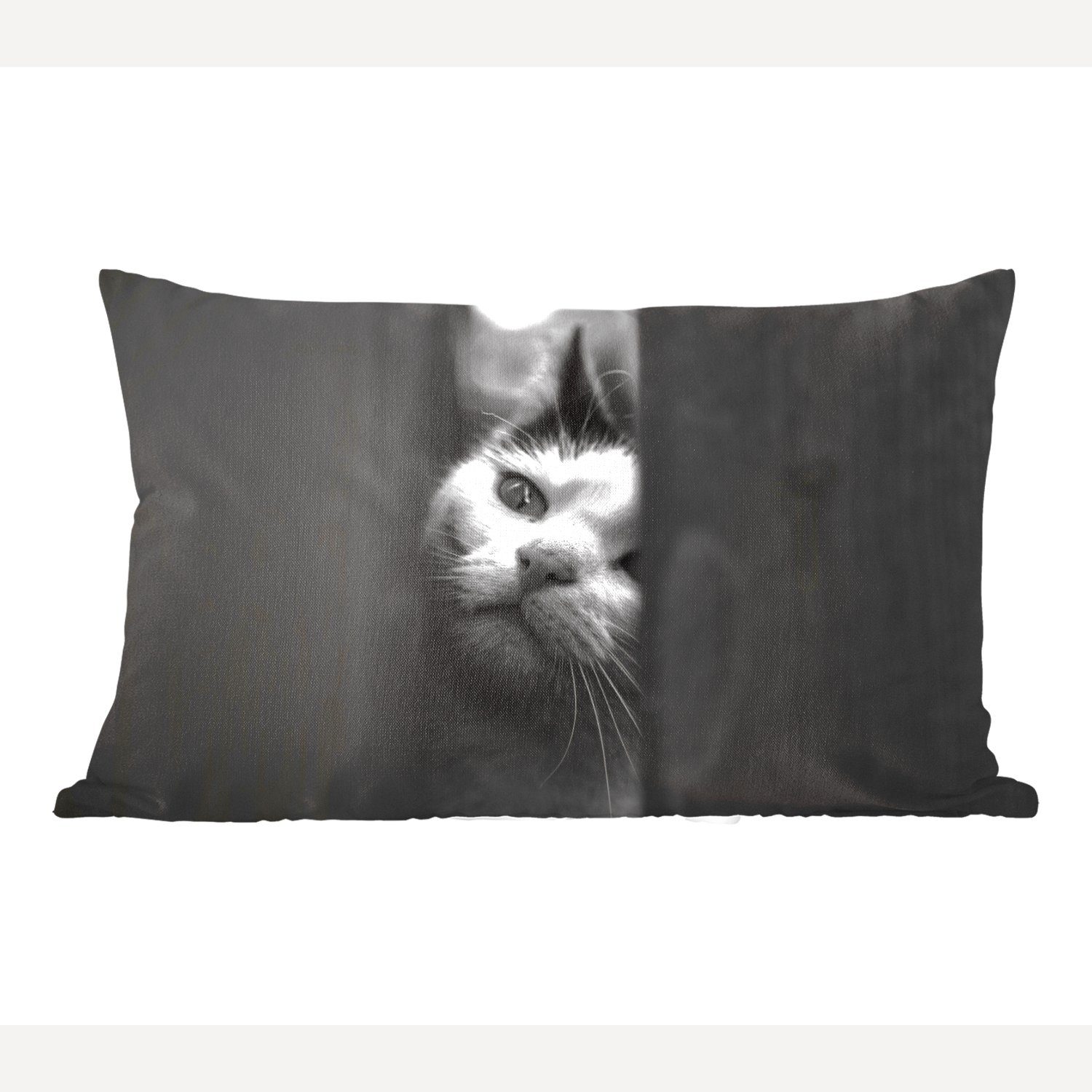 MuchoWow Dekokissen Tierprofil Spionage Katze in schwarz und weiß, Wohzimmer Dekoration, Zierkissen, Dekokissen mit Füllung, Schlafzimmer
