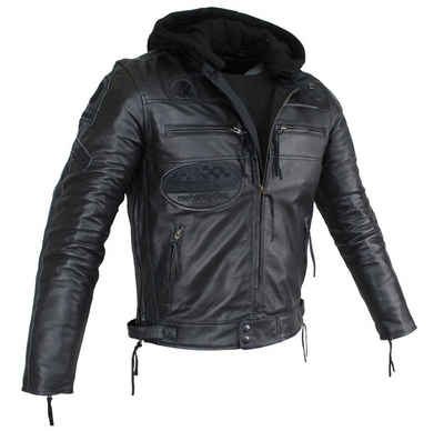 Alpha Speeds Motorradjacke Herren Leder Jacke Biker Freizeit Highway Jacke Schwarz (Trennbare Innenjacke + Kapuze) aus weichem Lammleder, mit herausnehmbare Protektoren