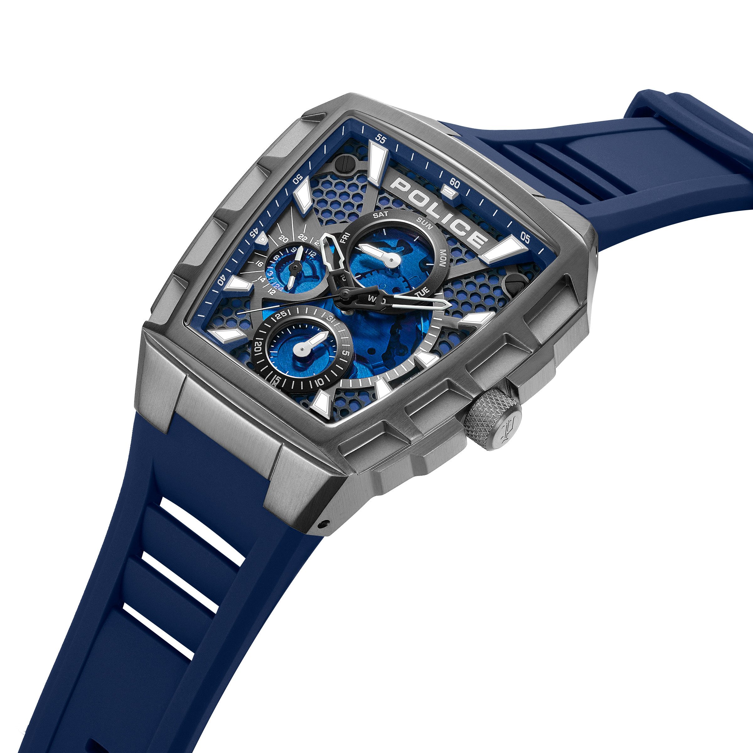 Police Quarzuhr Tough Gear PEWGQ0056806, Armbanduhr, Herrenuhr, Silikonarmband, analog, Tag, Wochentag