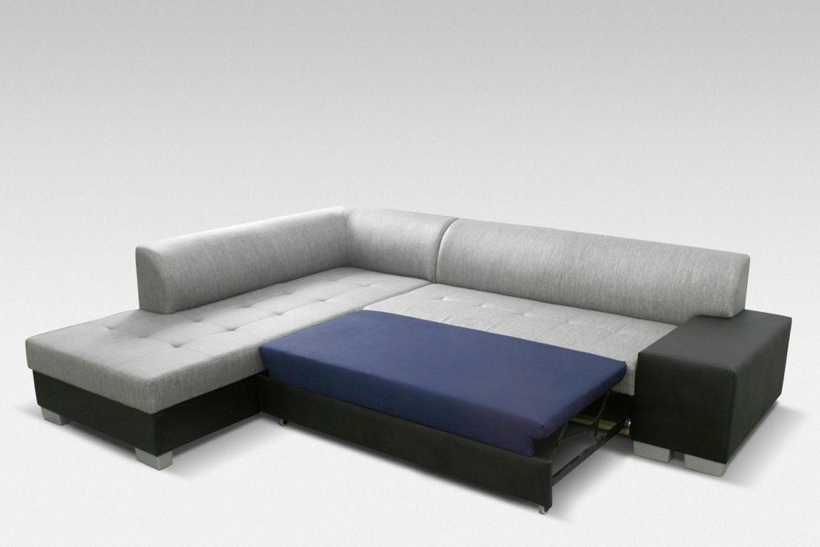 JVmoebel Ecksofa L-Form Designer Sofa mit Bettfunktion Wohnlandschaft Schlafsofa, Mit Bettfunktion Grau