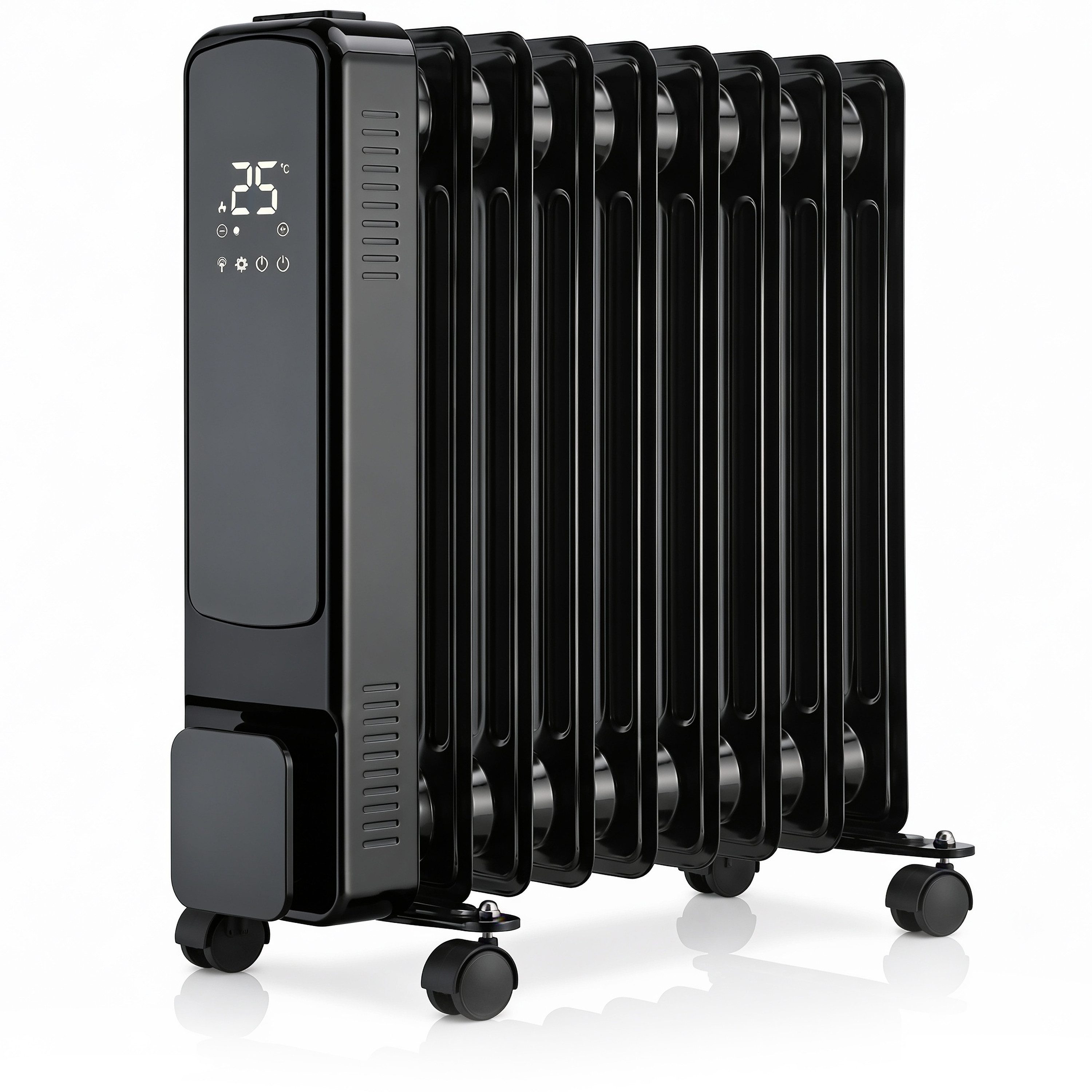 Brandson Ölradiator 9 Rippen, Thermostat 5-35 °C, 24h-Timer, Fernbedienung, Rollen, 2000 W, ECO-Modus 800 W, Frostschutz, Kippschutz, Kindersicherung