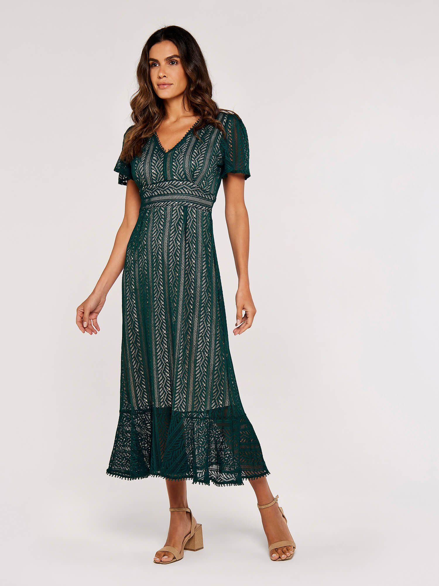 Apricot Midikleid Midikleid aus Spitze in Spitze