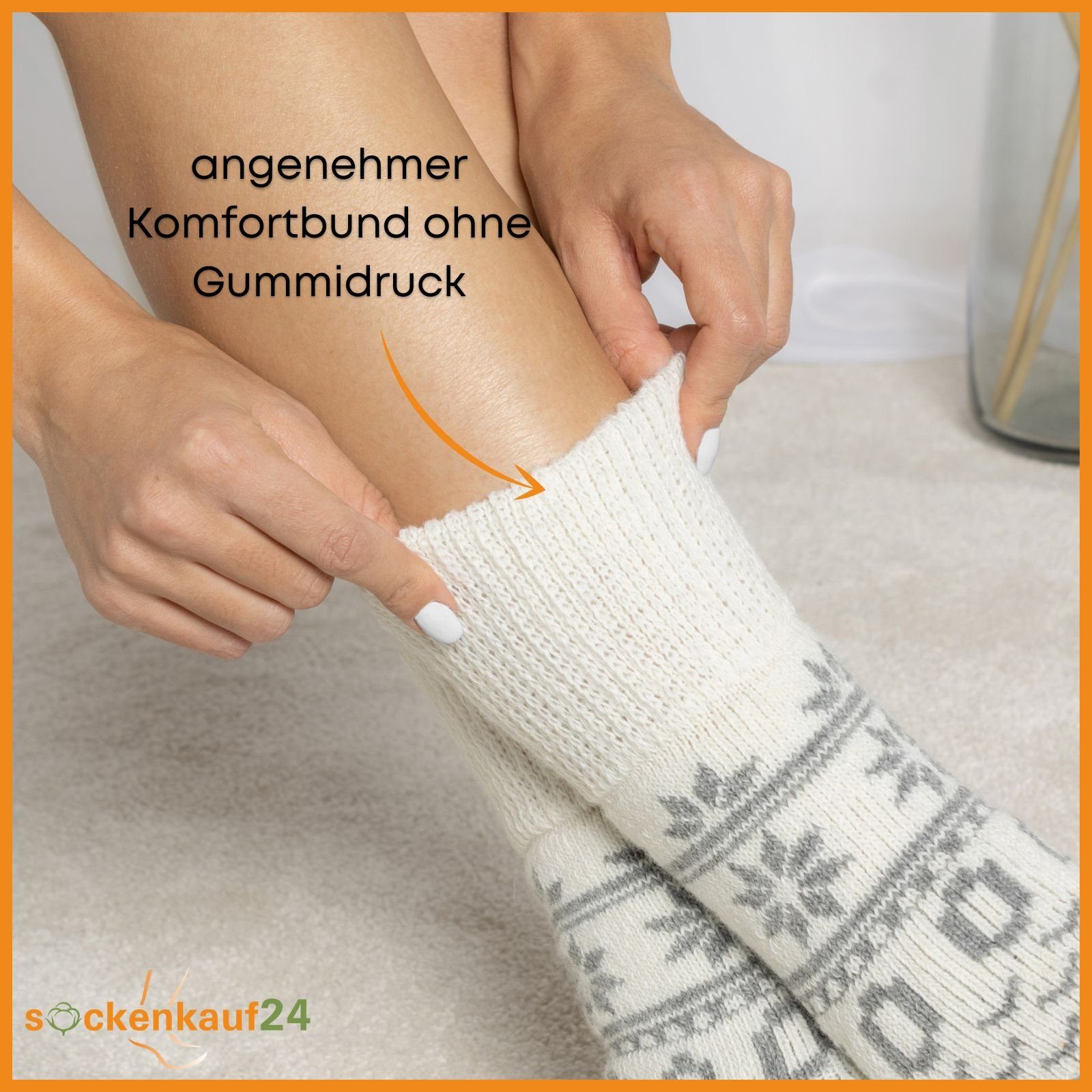 sockenkauf24 Norwegersocken 2 Paar Wintersocken Damen & Herren Kuschelsocken warme Wollsocken (WEISS-BRAUN, 35-38) Haussocken - 21212 WP – Bild 5 von 5