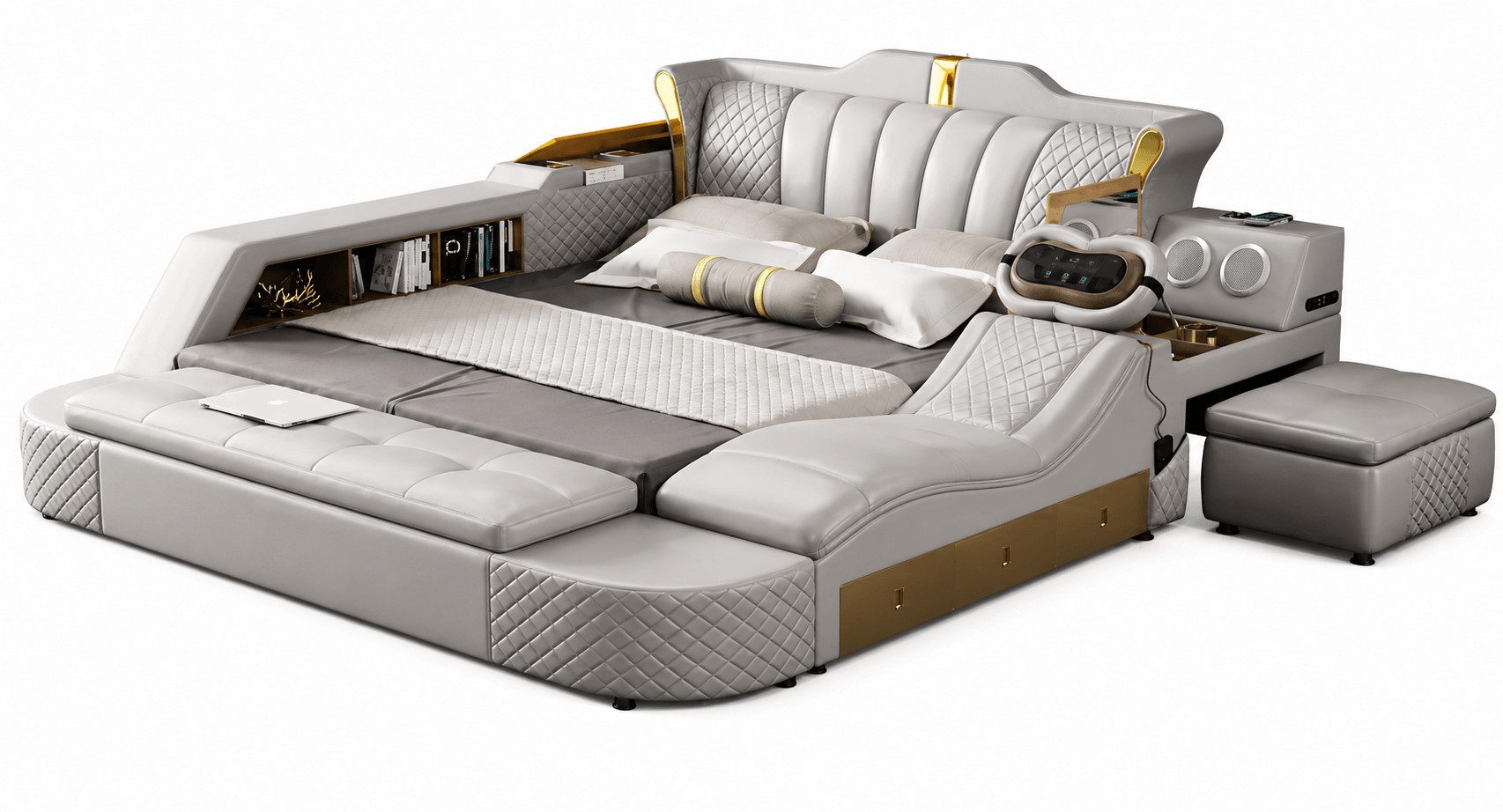 Xlmoebel Multimediabett Multifunktionales Bett im modernen Stil aus Holz in Weiß (2-tlg), Made in Europa
