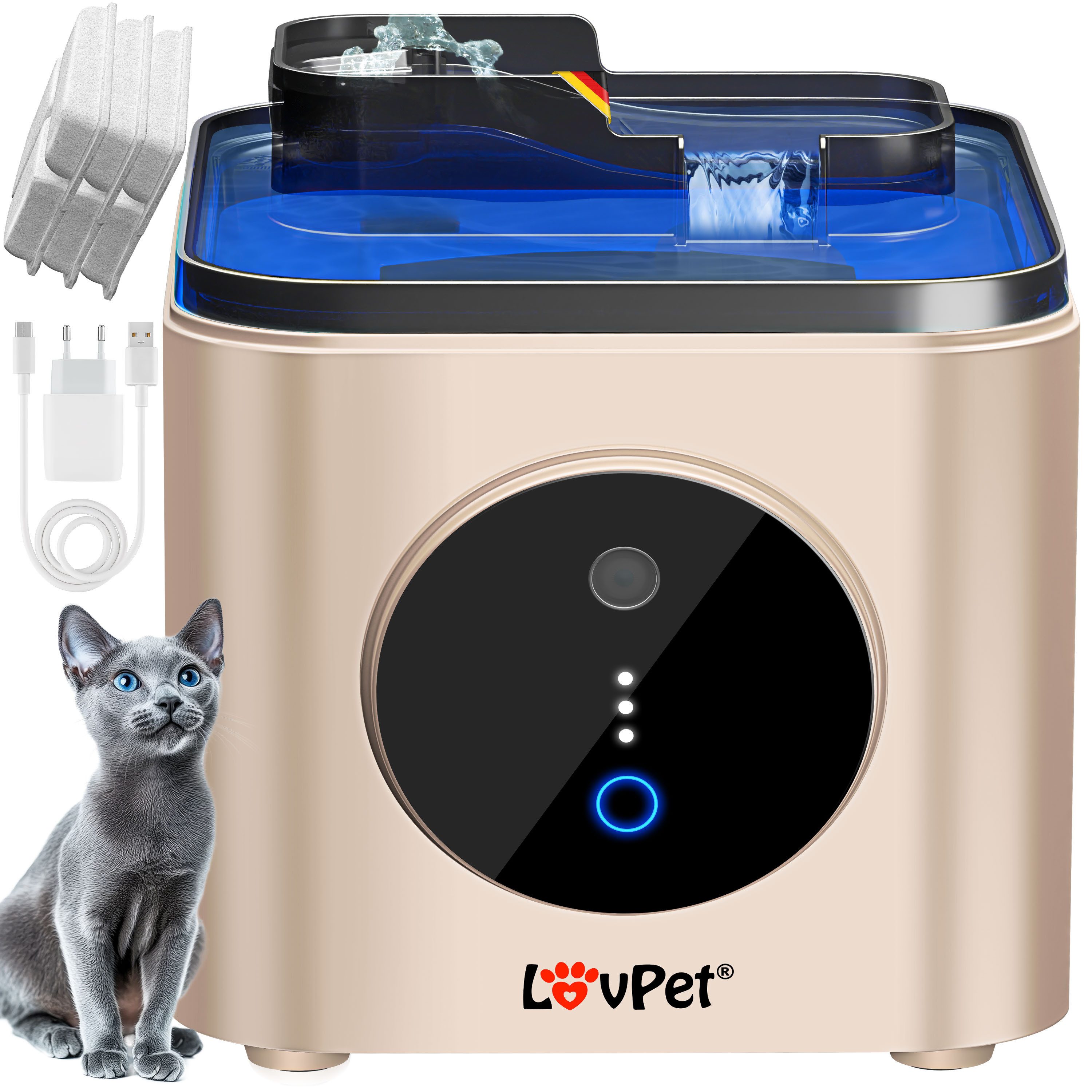 Lovpet Trinkbrunnen für Katzen & Haustiere Wasserspender mit Bewegungssensor Katzenbrunnen, Automatischer Wasserbrunnen, Katzentrinkbrunnen sehr leise 30dB
