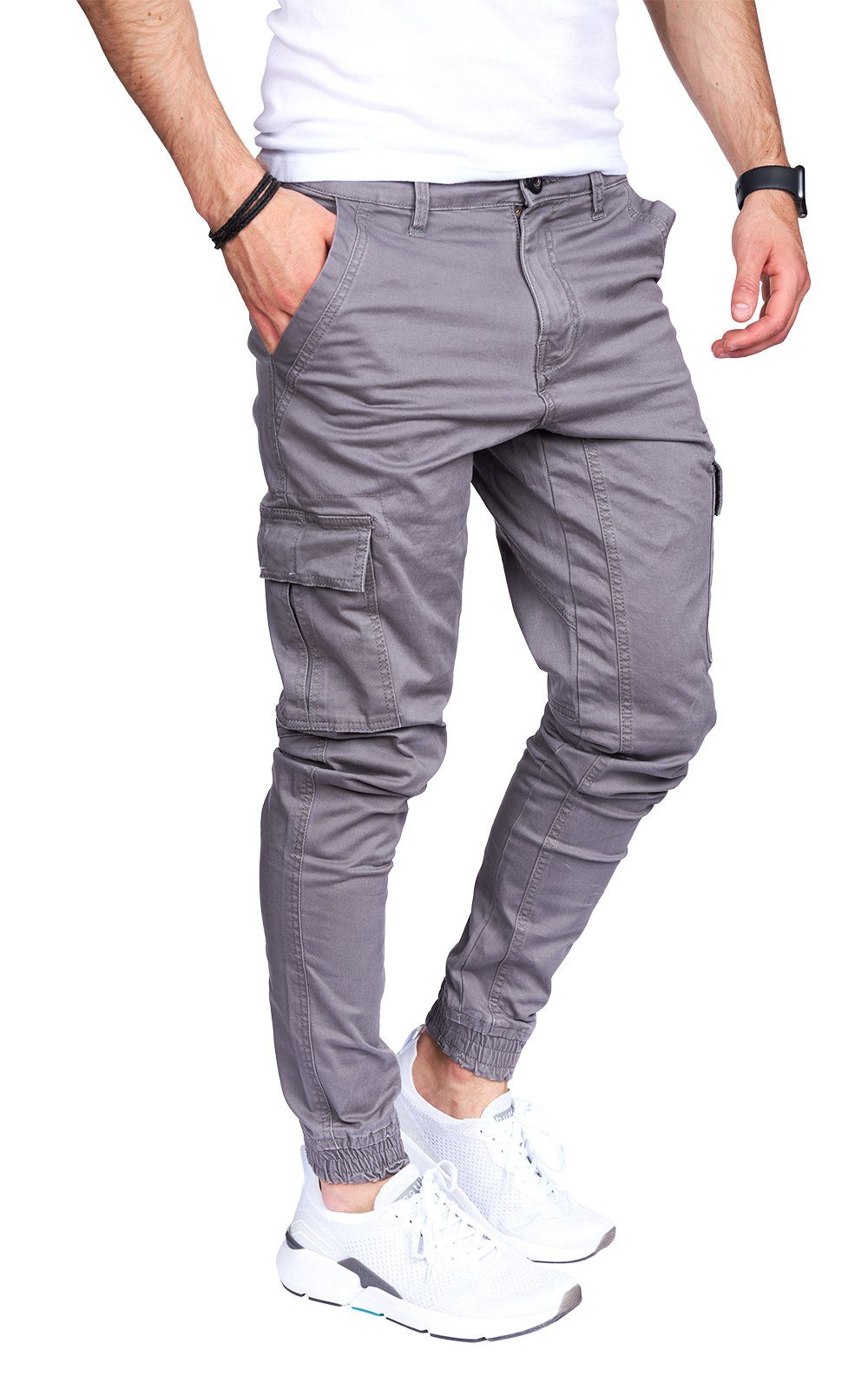 Styleko Cargohose 8008 Styleko Cargohose Herren Cargohose Chino männer Gray-Guertel Hose Cargohose