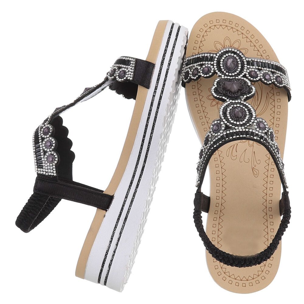 Ital-Design Damen Sandalette mit Schmucksteinen und Plateau Plateausandaletten (91970819) Keilabsatz/Wedge Keilsandaletten in Schwarz