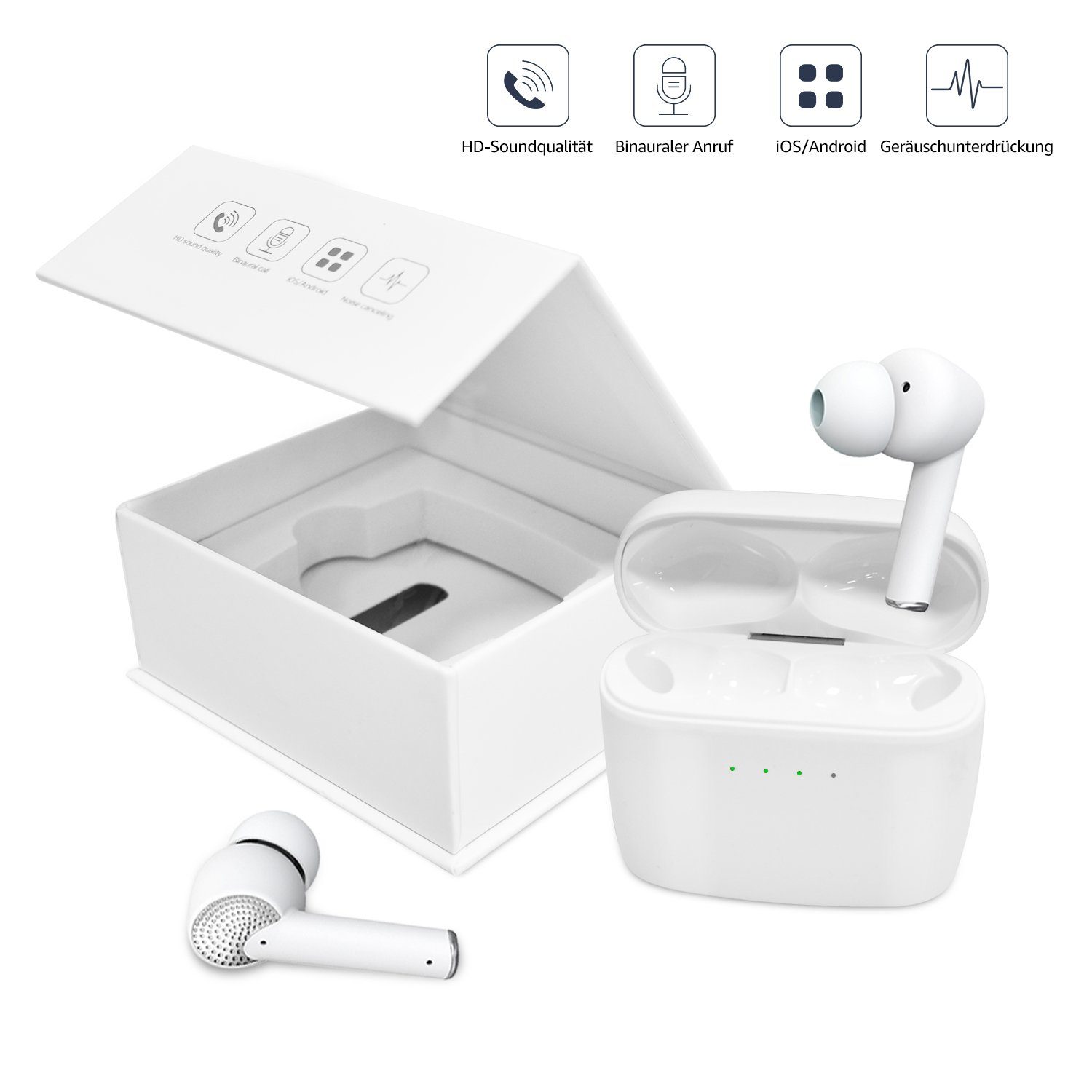TWS Earbuds Stunden Siri, (IPX7 Bluetooth Geräuschunterdrückung, In Assistent, Weiß|ohne 40 Google Kopfhörer Kopfhörer wireless LED Spielzeit) Aktive Anzeige Wireless, kabellose Wasserdicht,Freisprechfunktion, Ear 7Magic J8,
