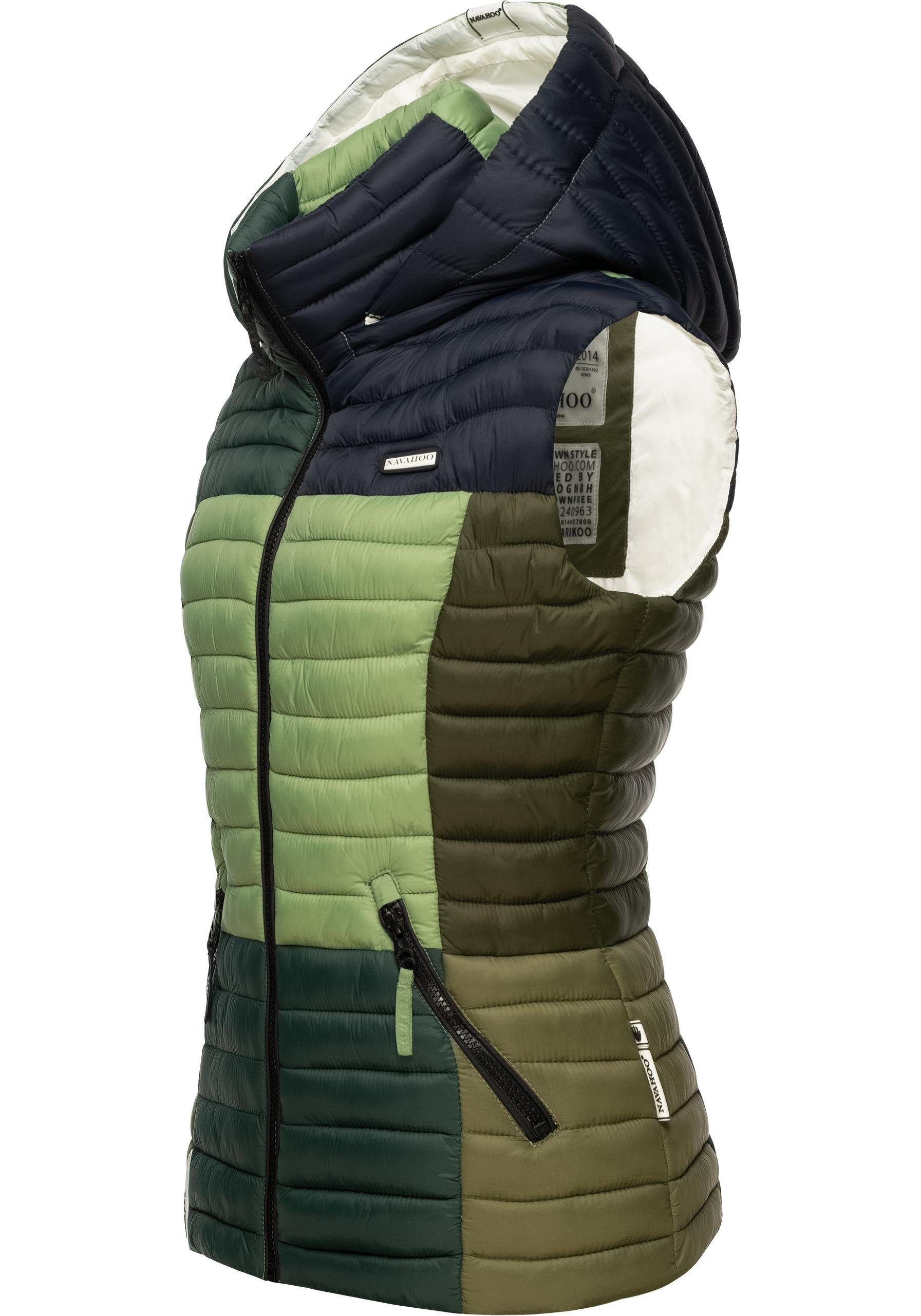 Navahoo Steppweste Shadaa Multikulti Ärmellose Damen Weste im Colourblocking-Stil und Kapuze