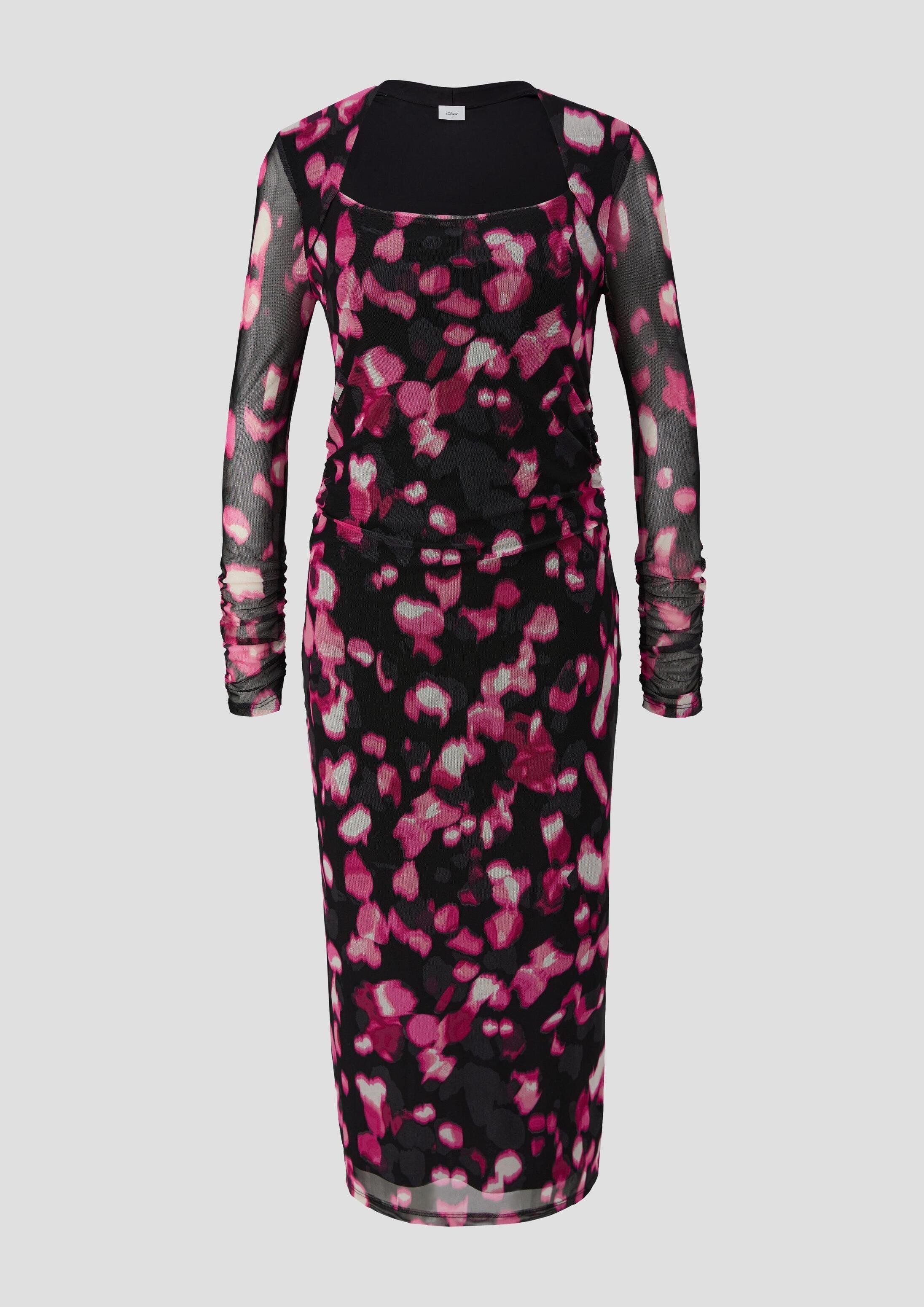 s.Oliver Midikleid Kleid Mesh-Kleid mit Raffung