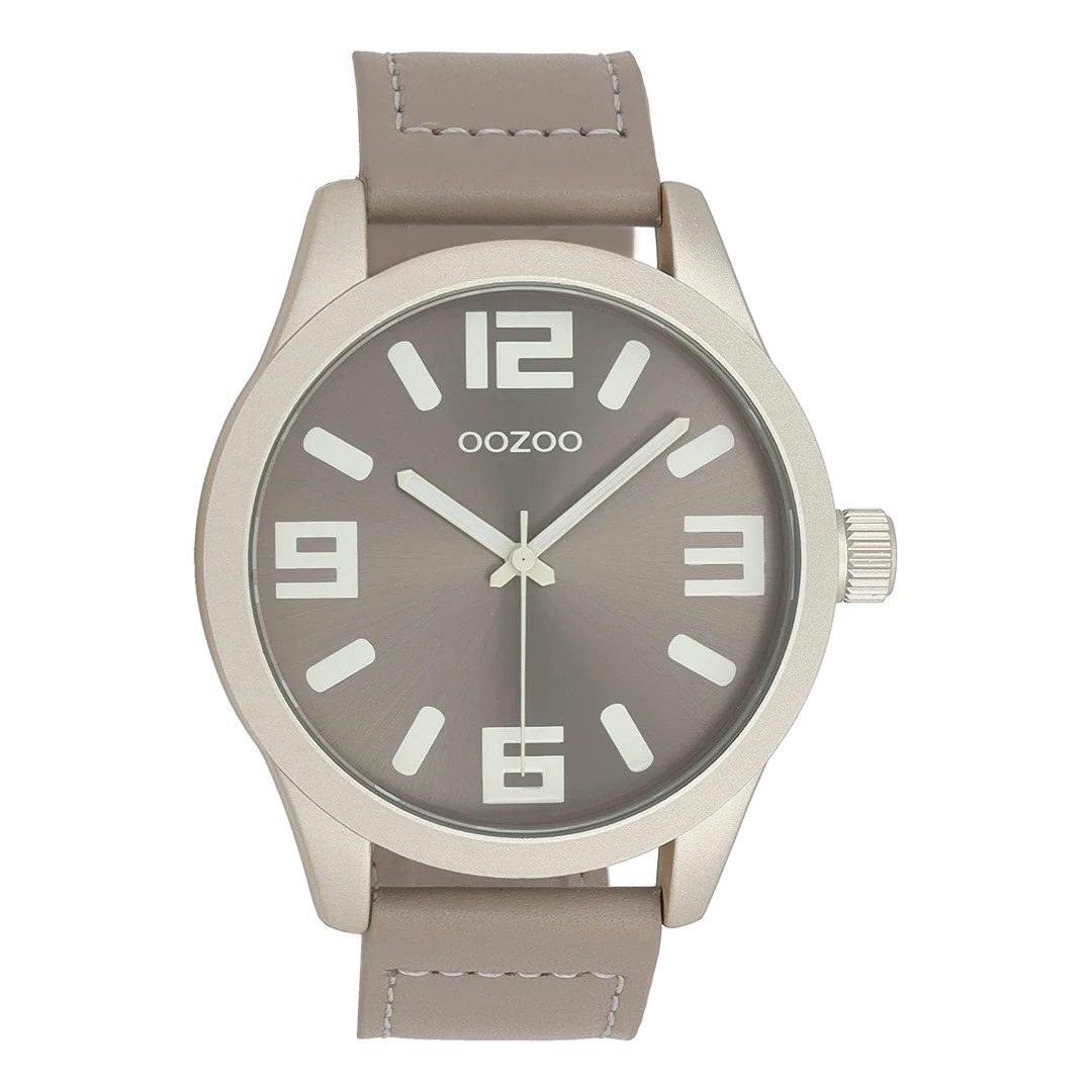 OOZOO Quarzuhr XXL Unisex Uhr C0908 Creme Taupe 46 mm Lederband Quarzuhr