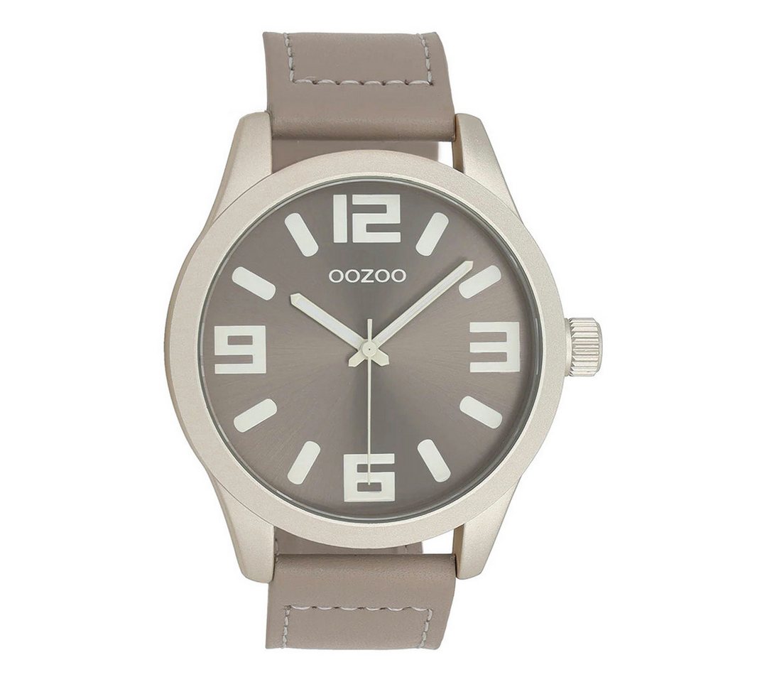 OOZOO Quarzuhr XXL Unisex Uhr C0908 Creme Taupe 46 mm Lederband Quarzuhr