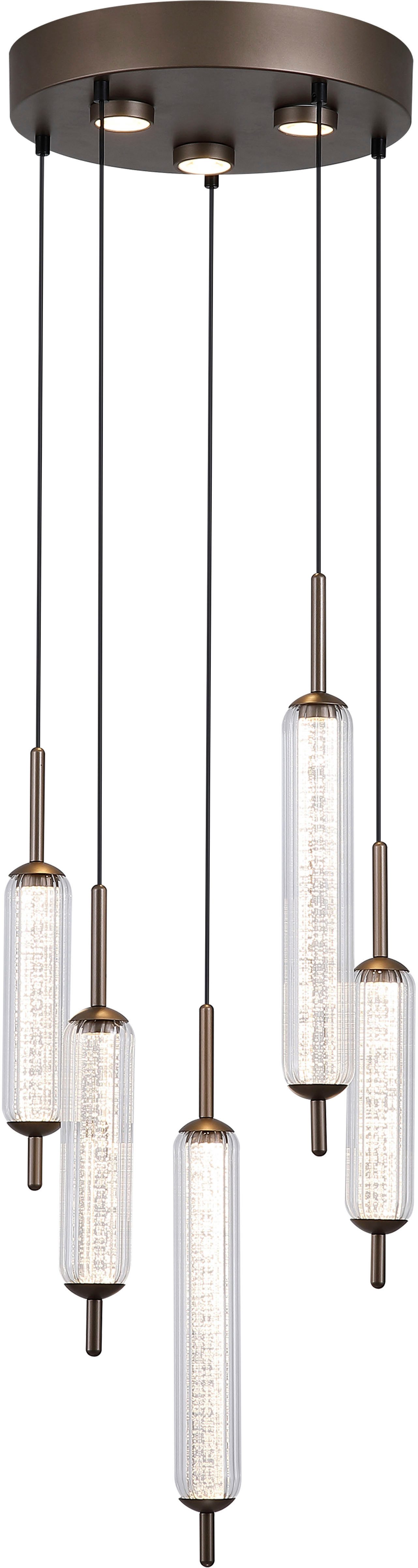 Searchlight LED Pendelleuchte Cattail 5Lt LED-Pendelleuchte aus Latte-Metall mit klarem Glas, LED fest integriert