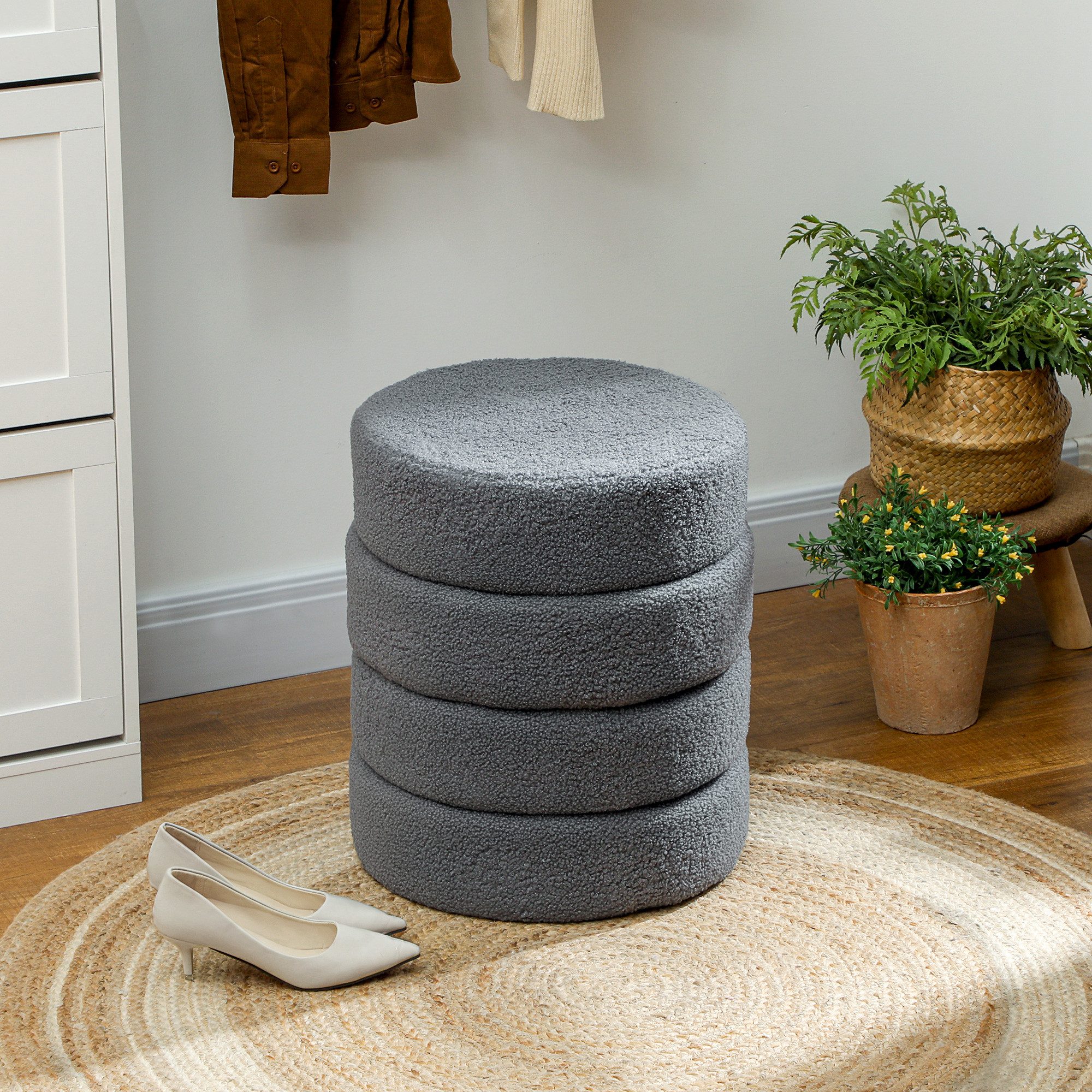 HOMCOM Fußhocker Sitzhocker mit Sitzkissen (Runder günstig online kaufen