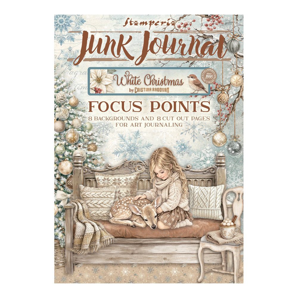 Stamperia Motivpapier A5 Junk Journal Focus Points White Christmas, 16 Blatt