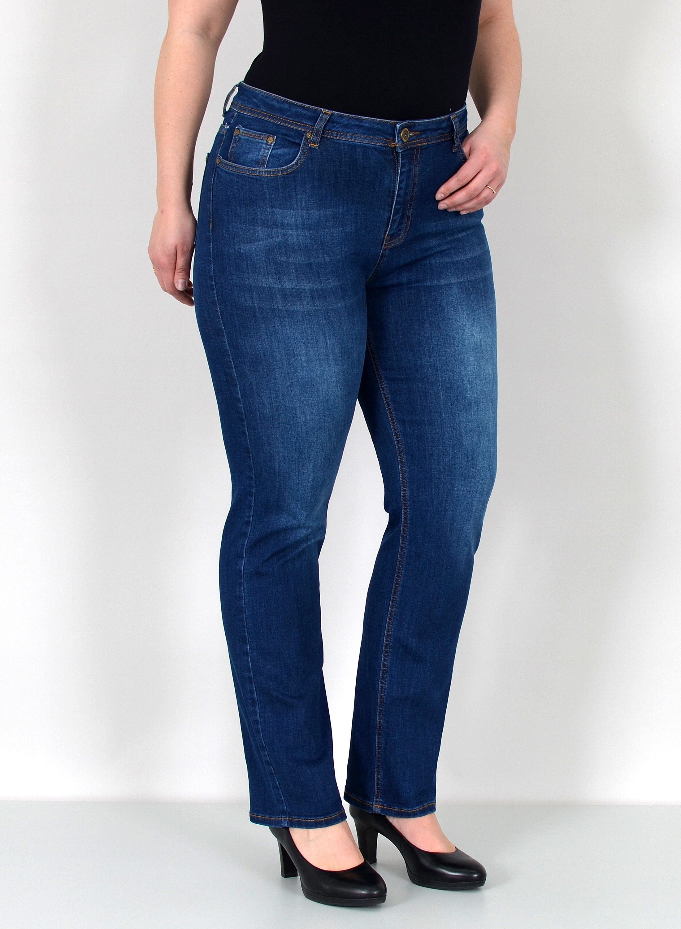ESRA Straight-Jeans Gerade Schnitt Jeans hoher Bund mit Stretch bis Plus Size Übergröße Straight Jeans Damen High Waist Stretch Jeans Hose mit geradem Bein