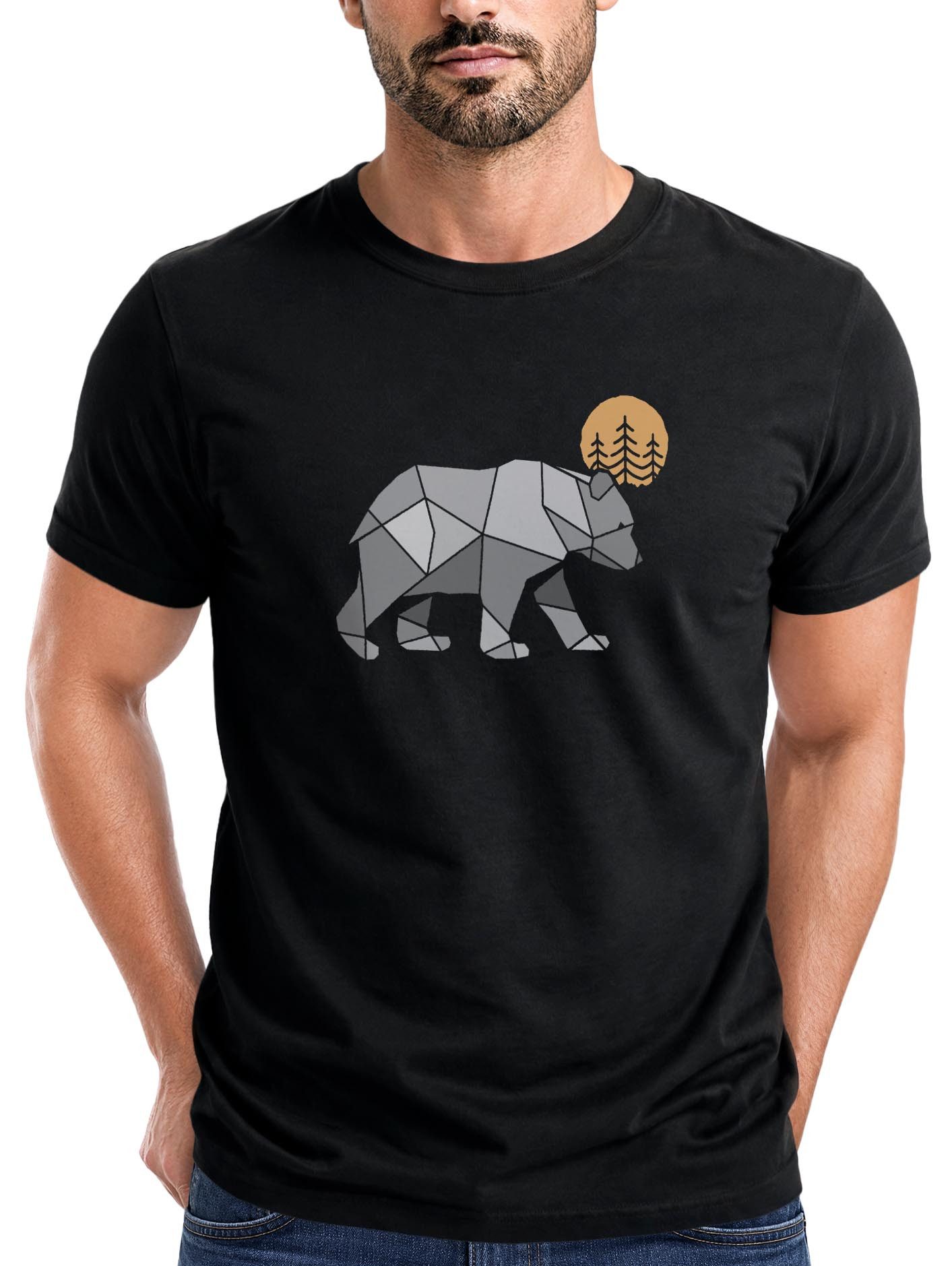 Neverless Print-Shirt Herren T-Shirt Polygon Bär Mond Outdoor Wandern Natur Print Aufdruck mit Print