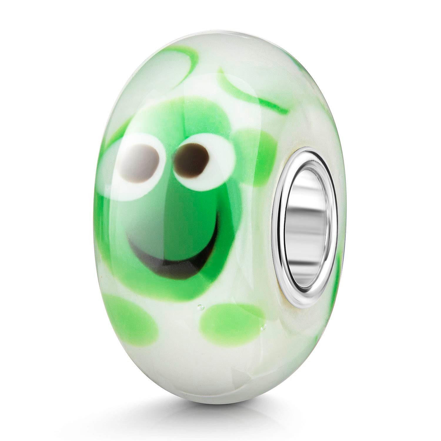 Bead Glasperle Gesicht Alien Weiß Grün Silber 1117