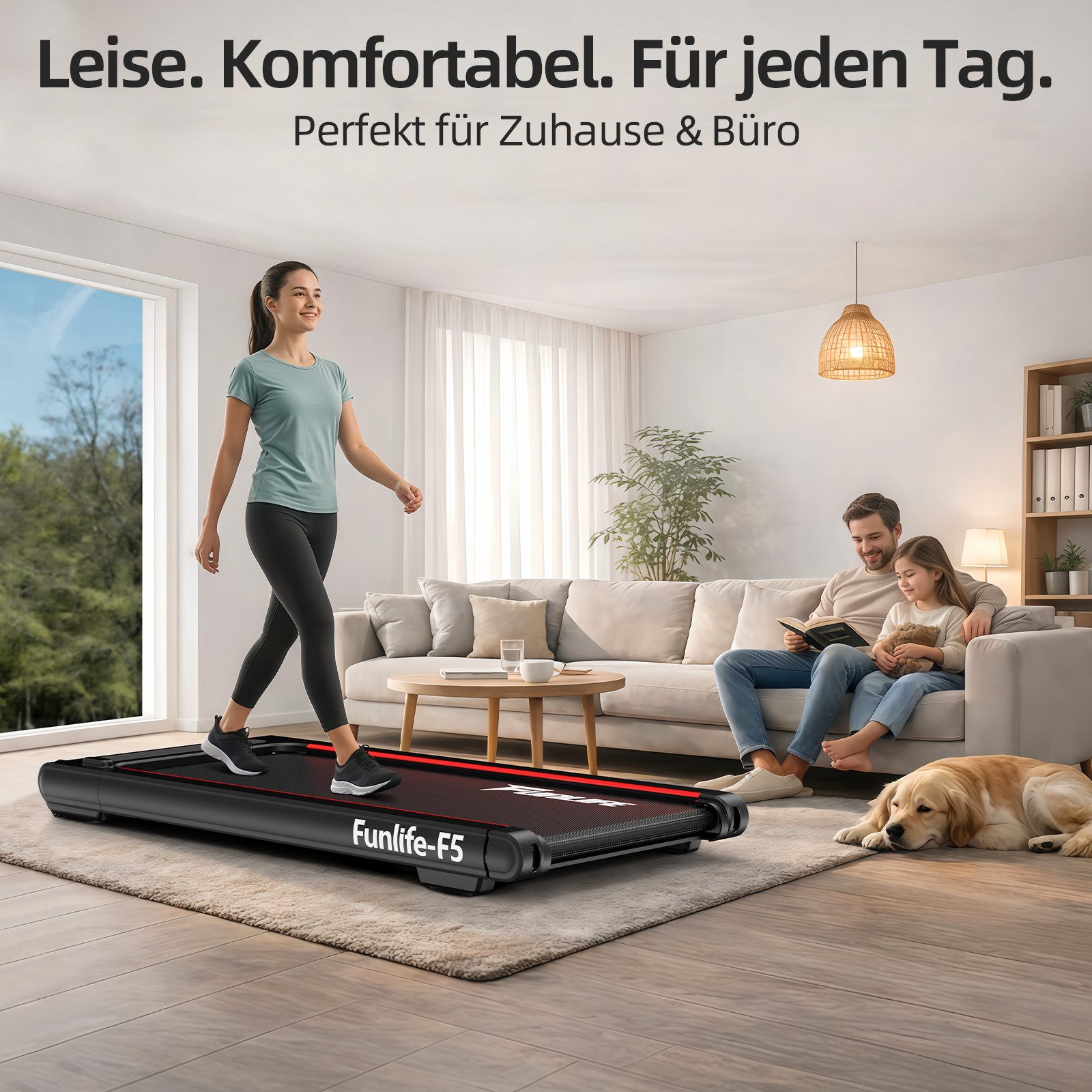 FunLife Laufband 2-in-1 Walking Pad mit Vibrationstraining (Einzelgerät, Bewegung & Entspannung), Homeoffice geeignet · extra leise · 4 Vibrationsstufen
