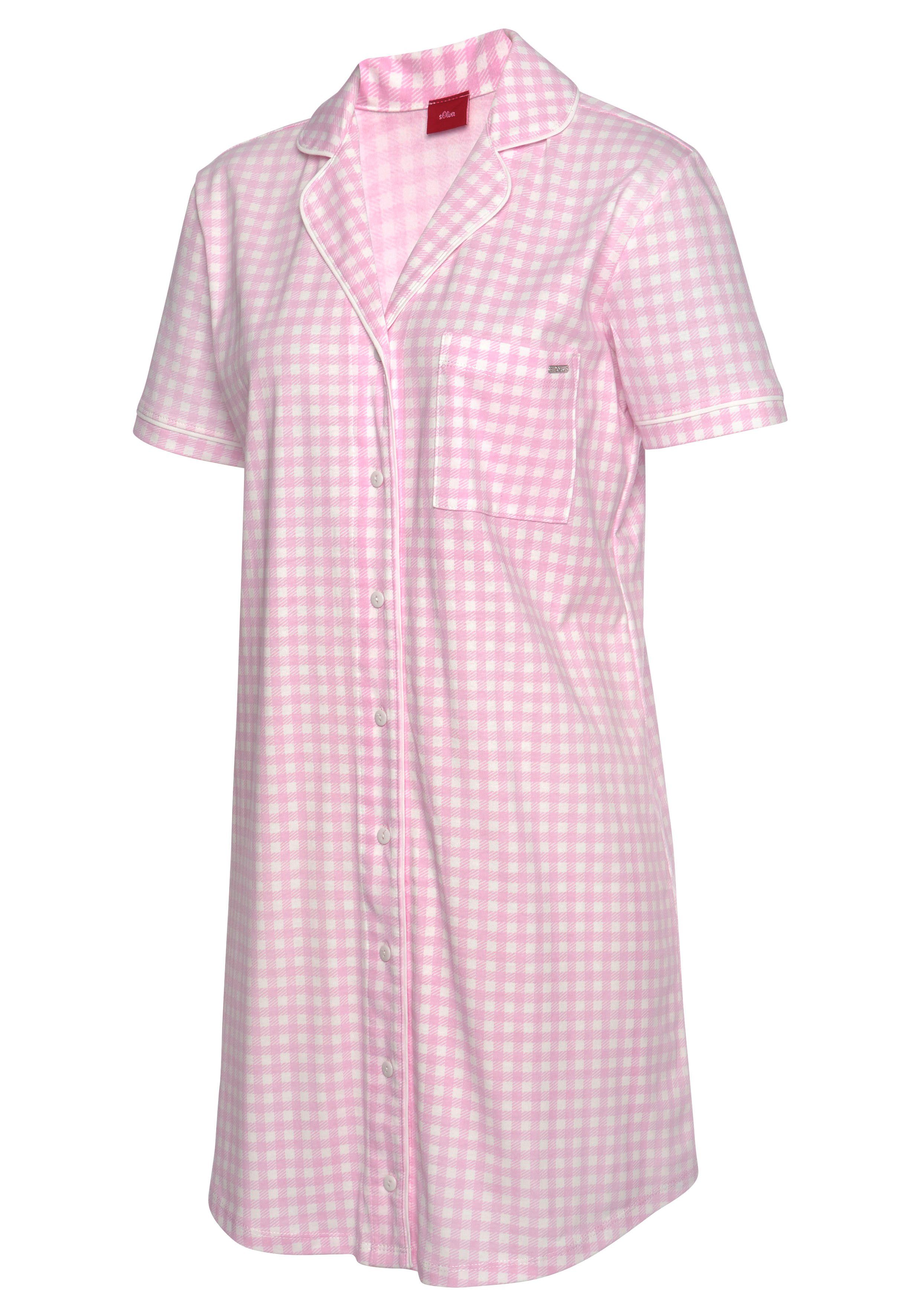 s.Oliver Nachthemd mit rosa-kariert Brusttasche aufgesetzter