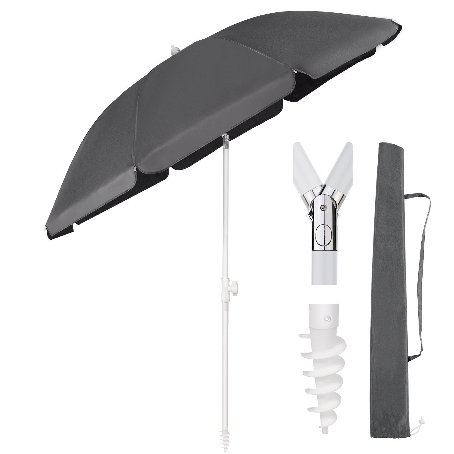 Sonnenschirm Ø160 cm Sonnenschirm UV50+ Balkonschirm mit Tragetasche und Bodenhülse