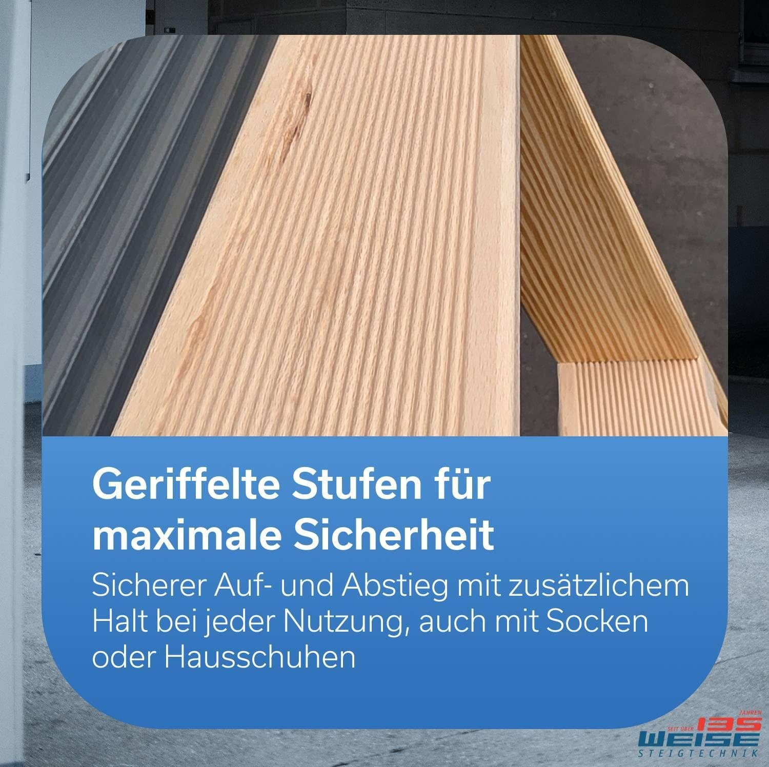 Weise Steigtechnik Anlegeleiter Holz / Hochbettleiter (5 Stufen, bis 150 kg belastbar), trittsichere Stufen, Anlegeleiter für Regale – Bild 4 von 5