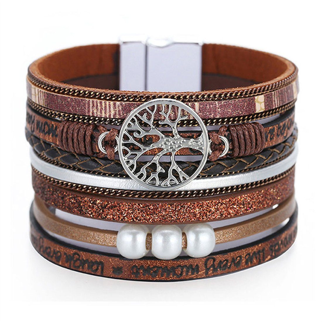 DÖRÖY Lederarmband Bohème-Lederarmband mehrlagigem Armbandschmuck Braun mit Magnetverschluss