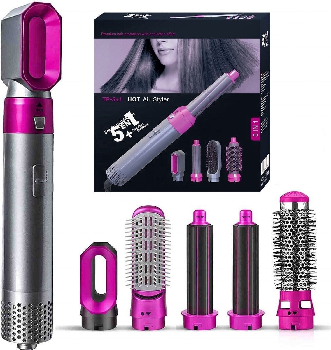 BlingBin Heißluft-Haarglätter 5 IN 1 Hot Lockenstab Haarglätter Trockner Kamm, 5 IN 1, Hairstyler für Alle Haartypen, Trocknen, Glätten, Locken