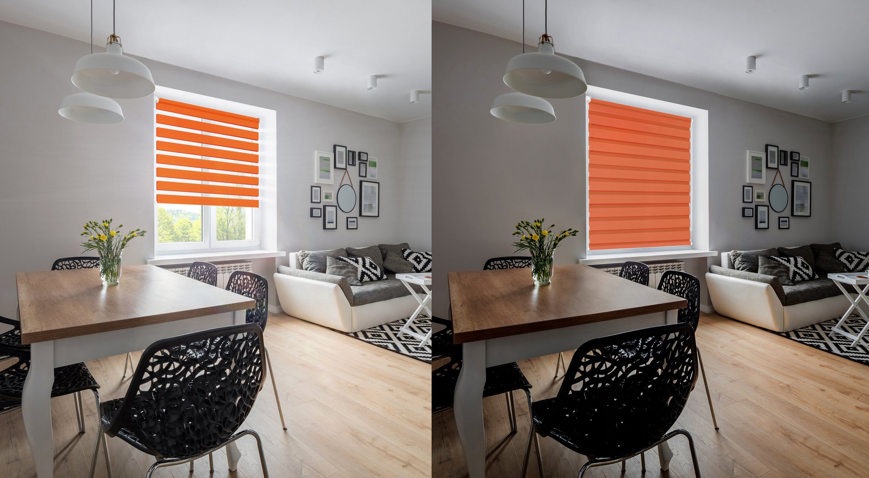 Klemm- Duo-Rollo mit Orange Fix "Colour" Klemmträger, Schraubmontage Doppelrollo Fenster-Roll, Klemm oder Doppelrollo DomDeco,