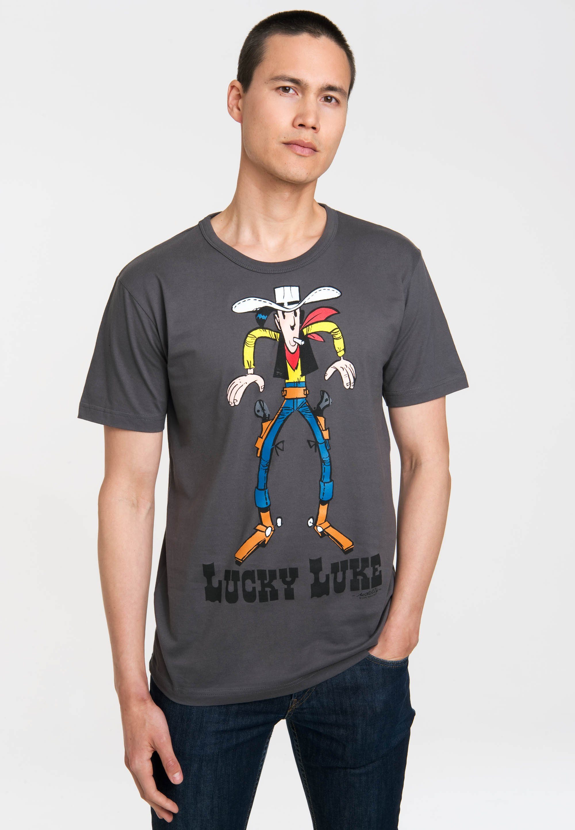 LOGOSHIRT T-Shirt Lucky Luke Retro-Print mit grau angesagtem