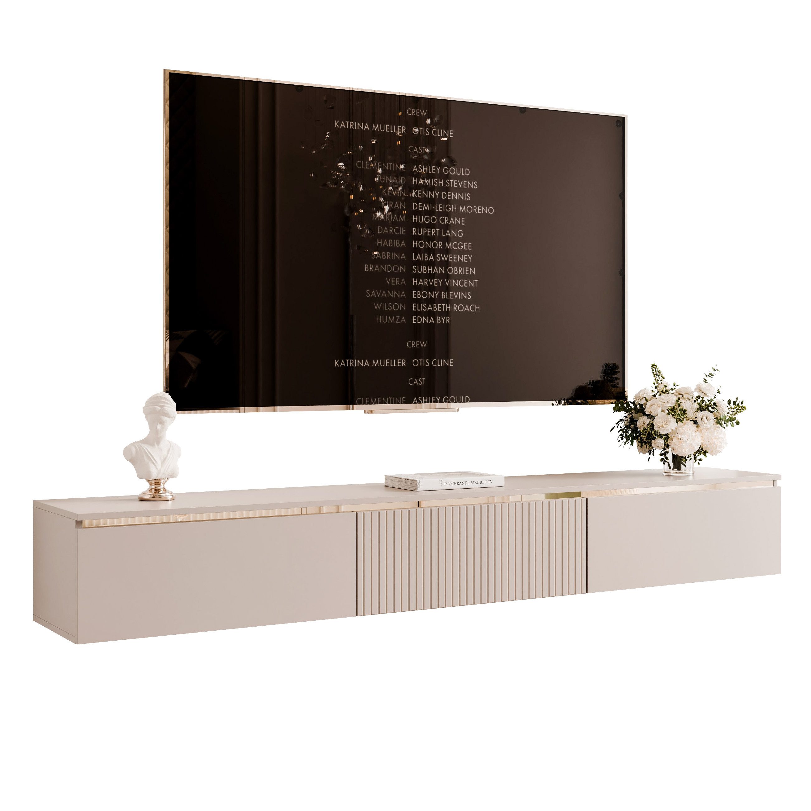 yourhouse24 Lowboard TV SELIA 200 in Kaschmir – Asymmetrische Riffelung