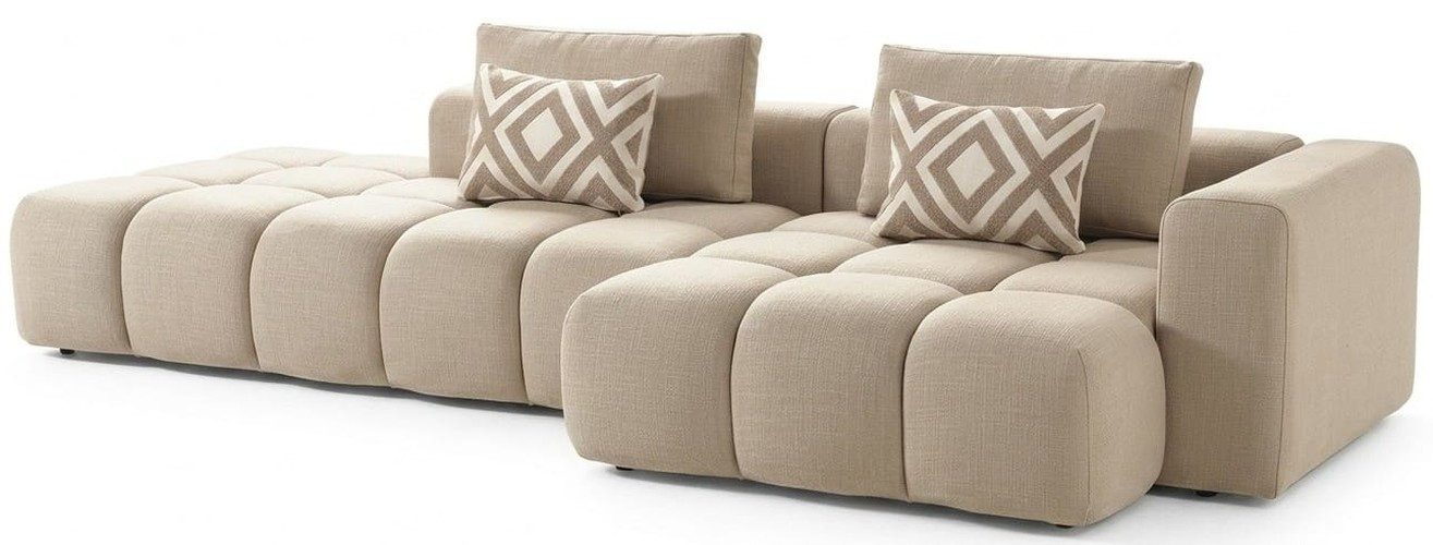JVmoebel Ecksofa Ecksofa Stoffbezug Holz Moderner Stil Wohnzimmer Kissen Beige Neu, 1 Teile, Made in Europa