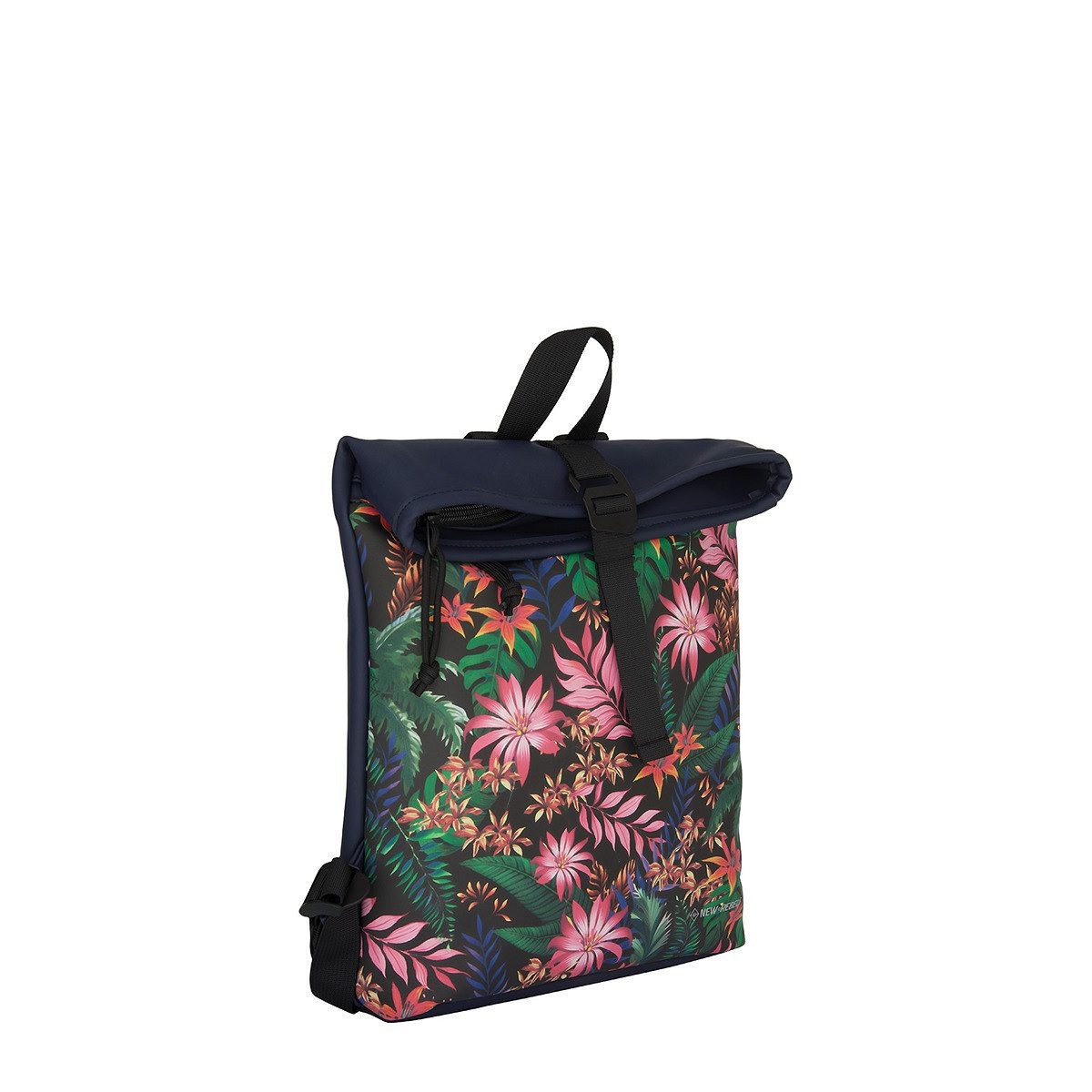 NEW REBELS Cityrucksack kleiner Roll Up RollTop Kurier Rucksack Mart Los Angeles, wasserabweisendes Planenmaterial, Flowerpower