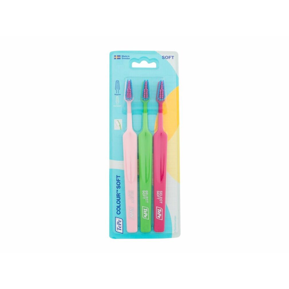 TePe Zahnbürste Color Soft Toothbrushes (Navy Blue, Yellow, Azure) 3 pcs