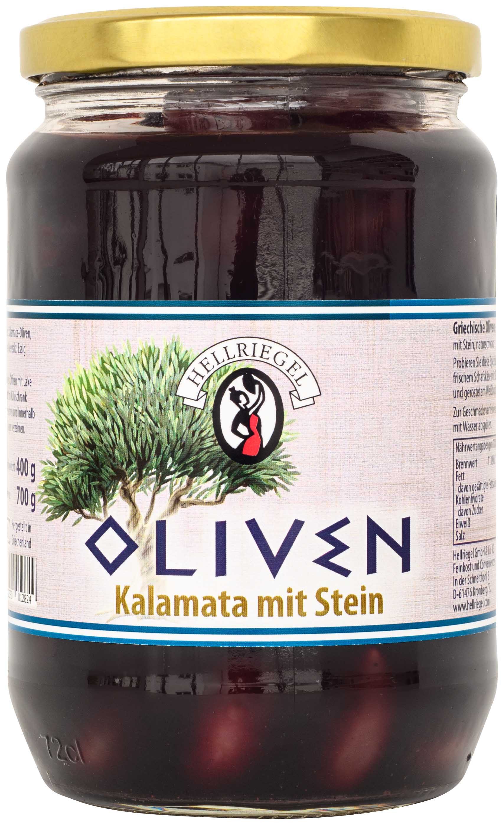 HELLRIEGEL Gemüsekonserve, Raffinesse Kalamata-Oliven m. Stein