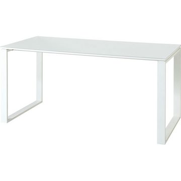 Lomadox Schreibtisch MONTERO-01, Büromöbel Set weiß mit Glasfronten mit Container : 210x120x37 cm