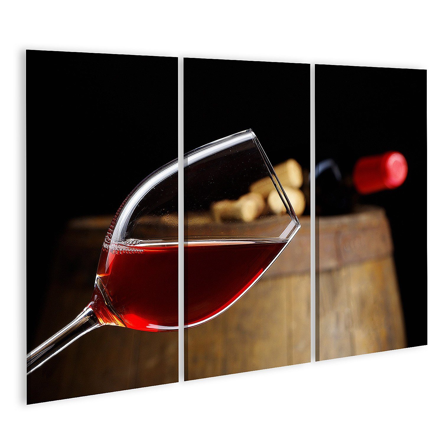 Leinwandbild Bild auf Leinwand Glas Wein Mit Fass Wandbild Leinwandbild Wand Bilde