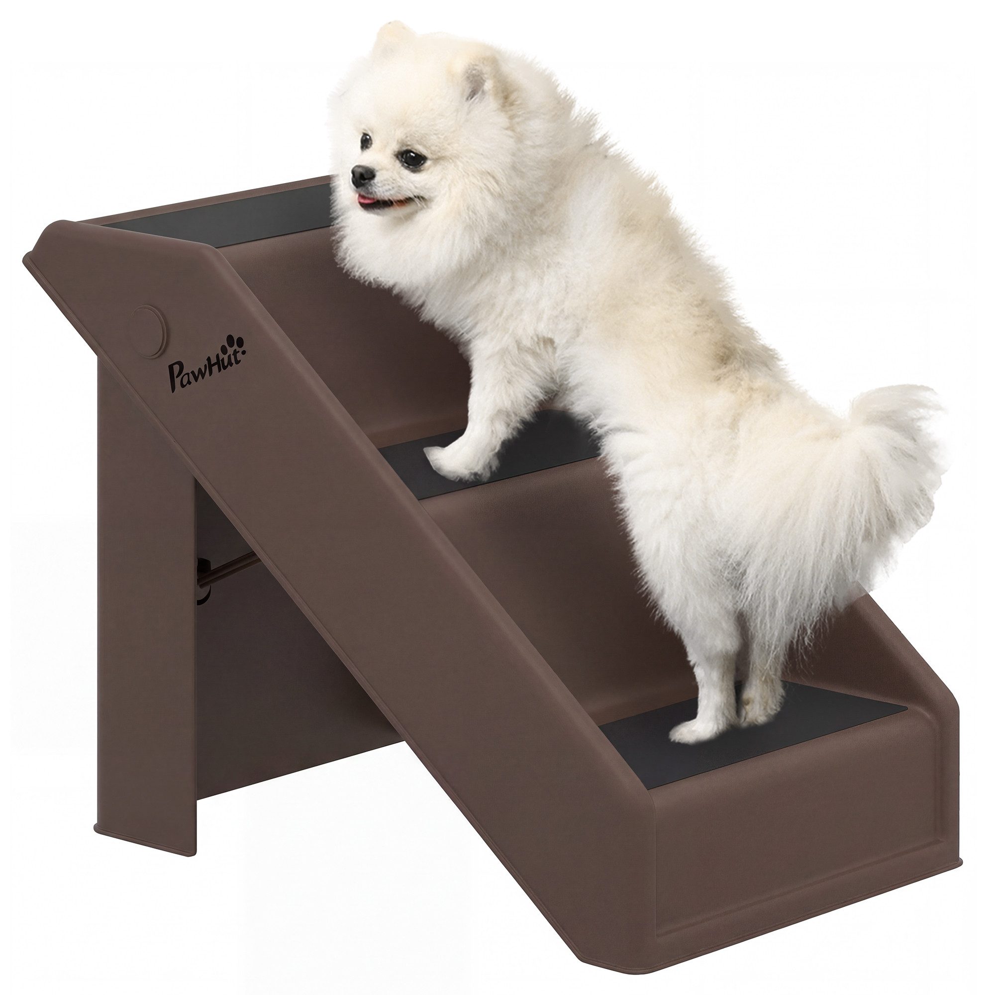 PawHut Haustiertreppe 3 Stufen 36,5 cm Hoch Hunderampe (klappbar Katzentreppe, 1-St., Hundetreppe), für Bett, Sofa, Couch und Auto Braun