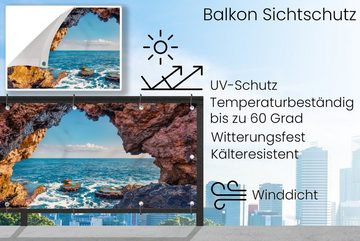 MuchoWow Balkonsichtschutz Höhle - Meer - Felsen - Natur (1-St) Balkonbanner, Sichtschutz für den Balkon, Robustes und wetterfest