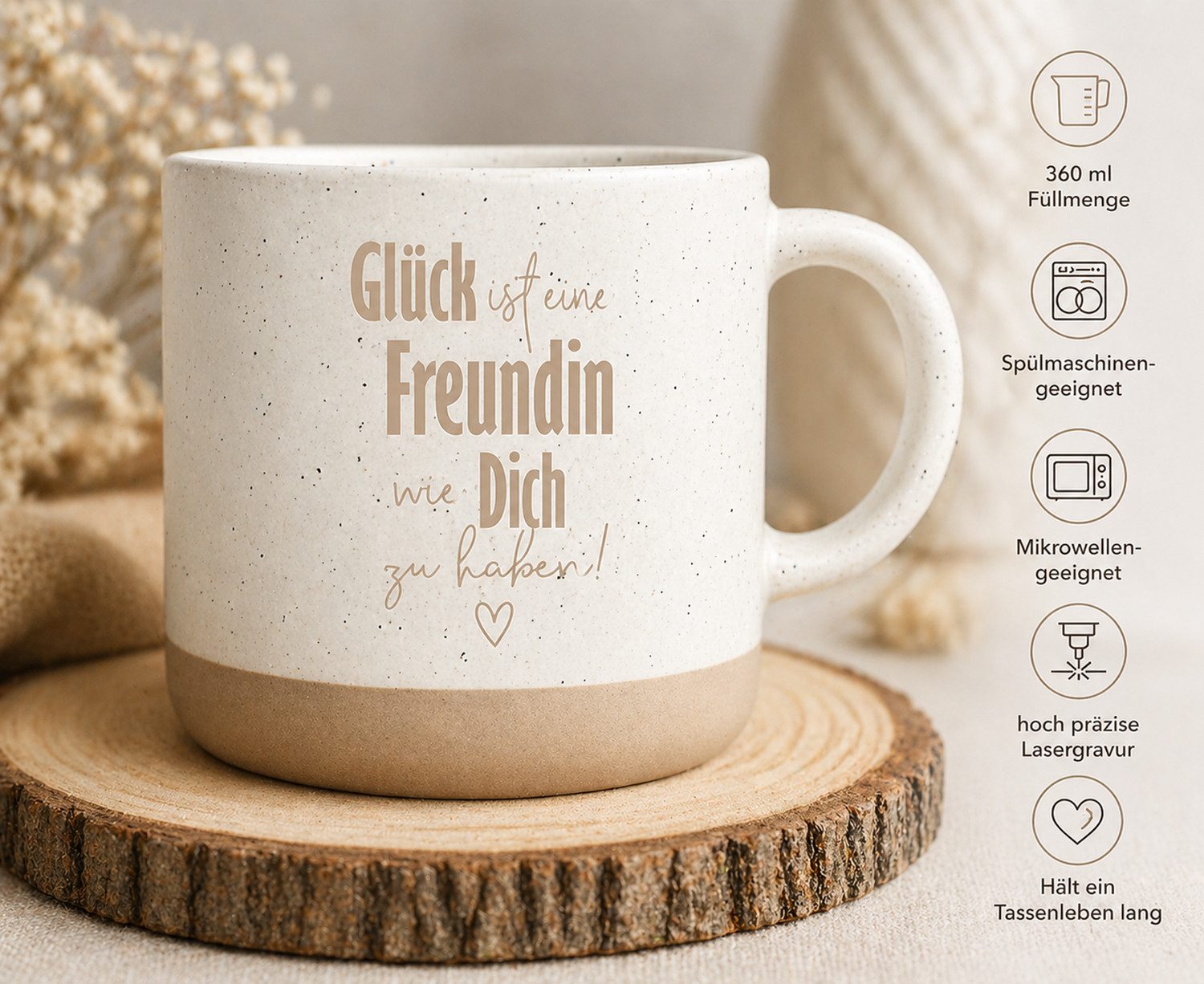 Camolo Tasse Kaffeetasse Steingut Glück ist eine Freundin ..., Keramik – Bild 4 von 5