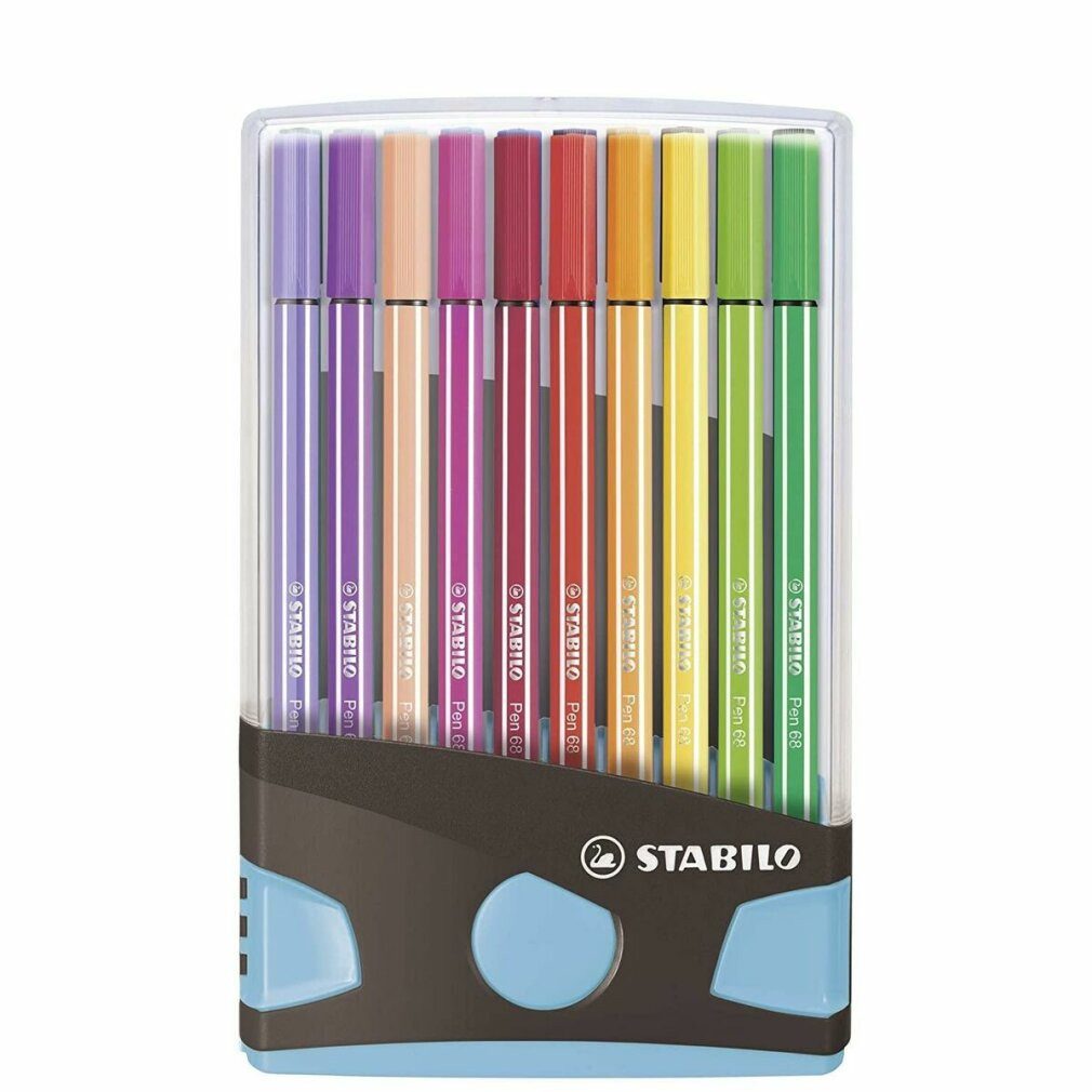 Thumbnail - STABILO Fineliner -Pen 68 Color- Parade 20er in Kunststoff Box anthrazit-hellblau
