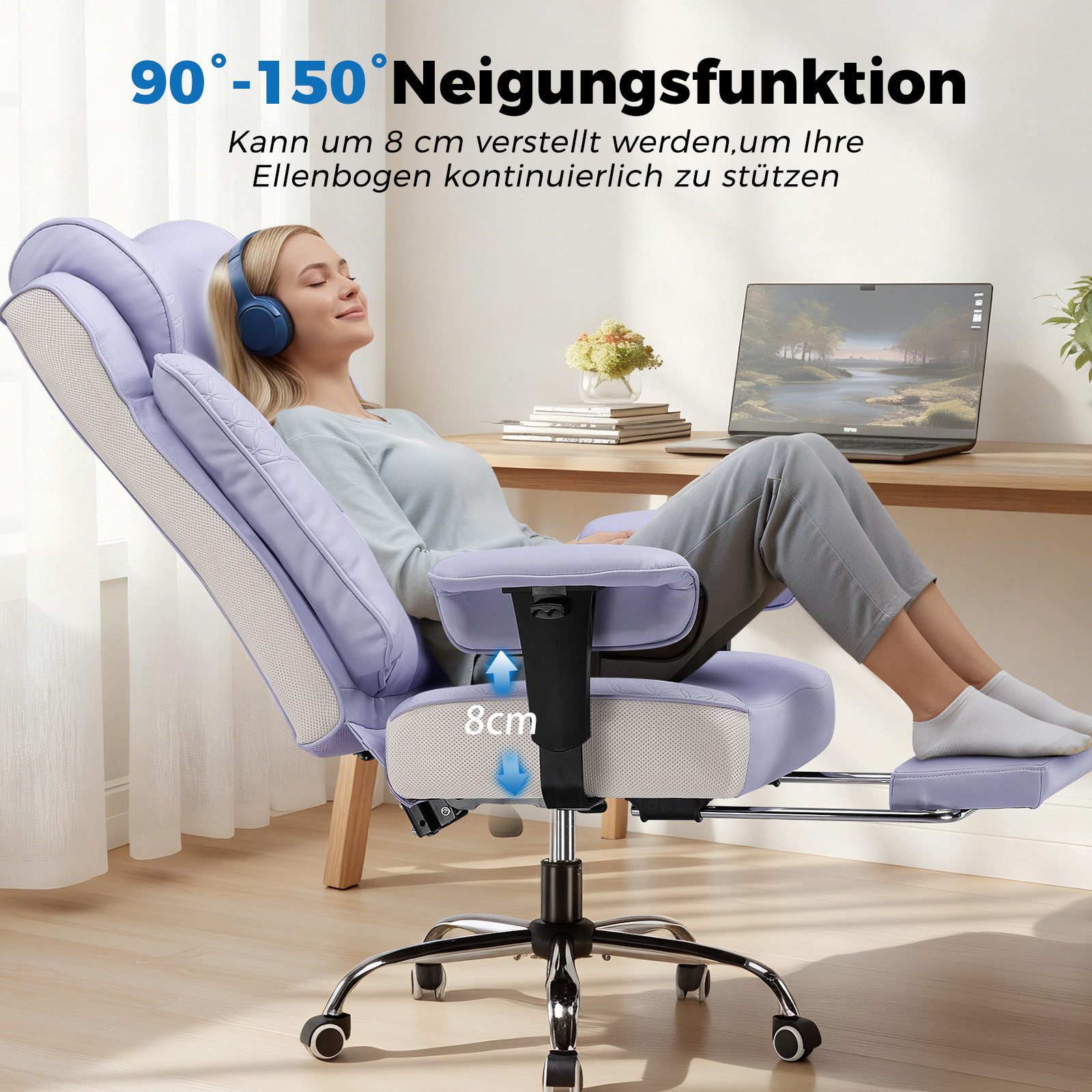 GTPLAYER Gaming-Stuhl Bürostuhl mit Fußstütze 150° Verstellbare Rückenlehne & Armlehnen, Computerstuhl Chefsessel für Große und Schwere Personen