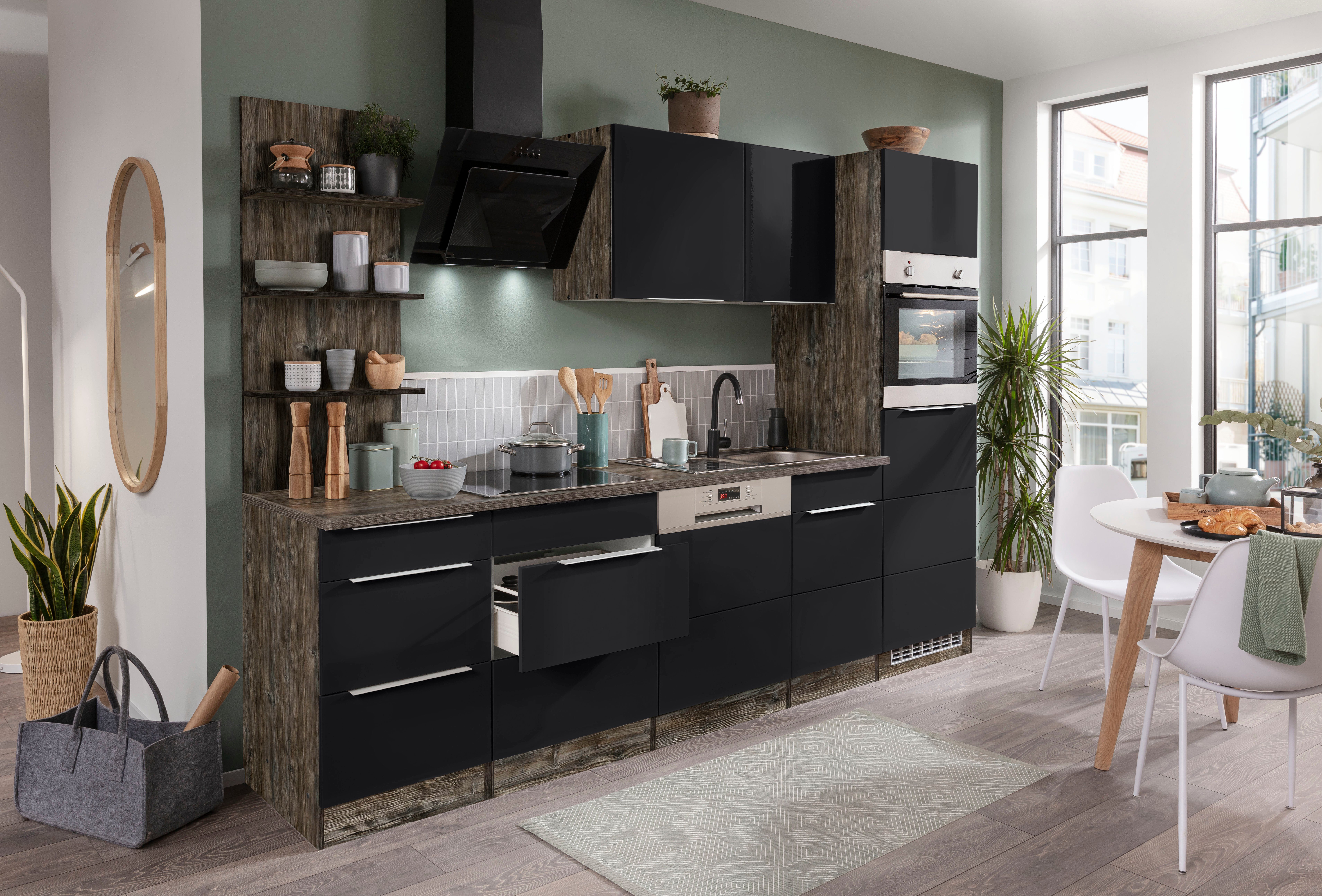 KOCHSTATION Küchenzeile KS-Brindisi Breite 280 cm, wahlweise mit E-Geräten und Induktion, mit MDF-Fronten und Regal