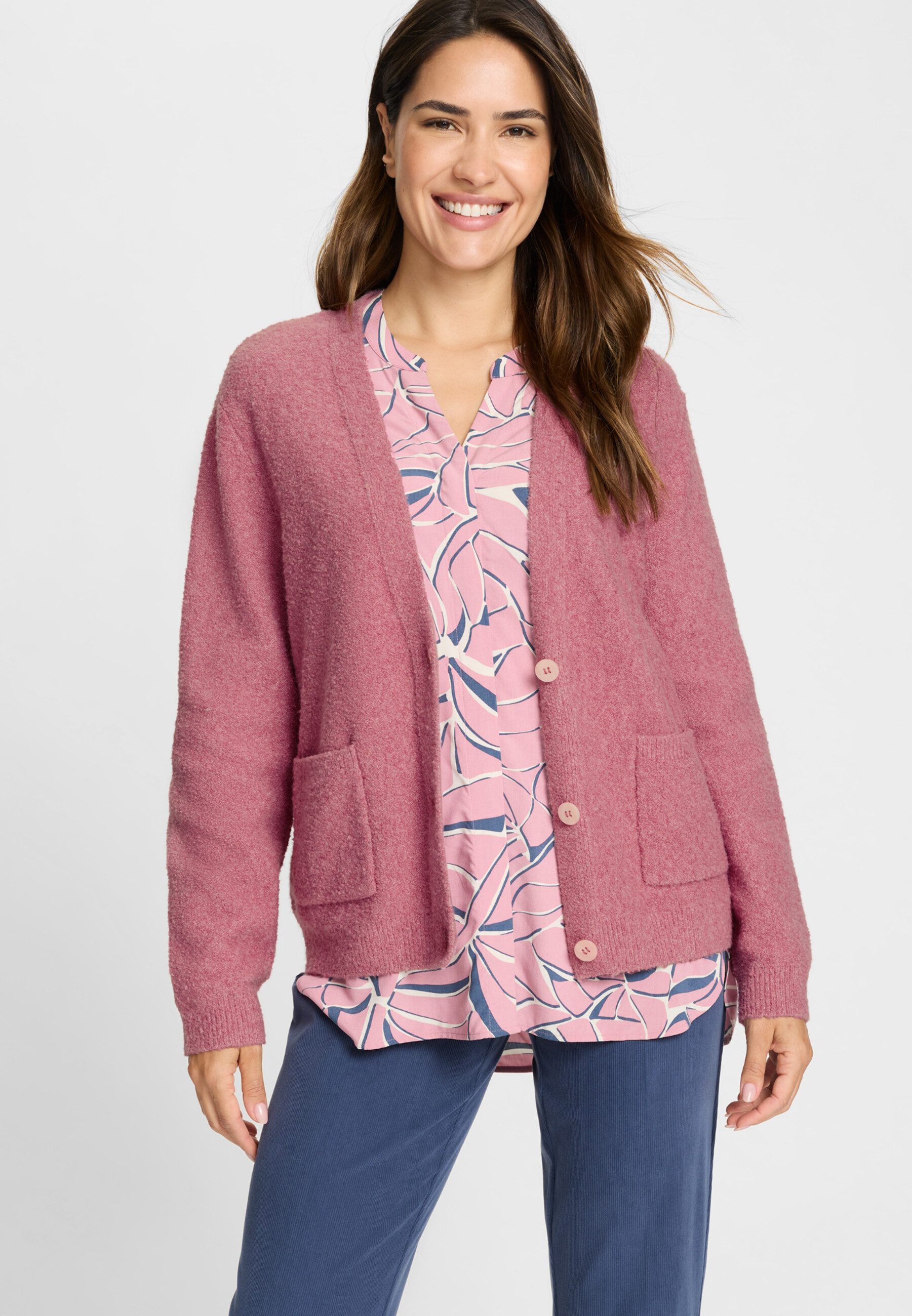 Olsen Cardigan mit V-Ausschnitt und Knopfleiste
