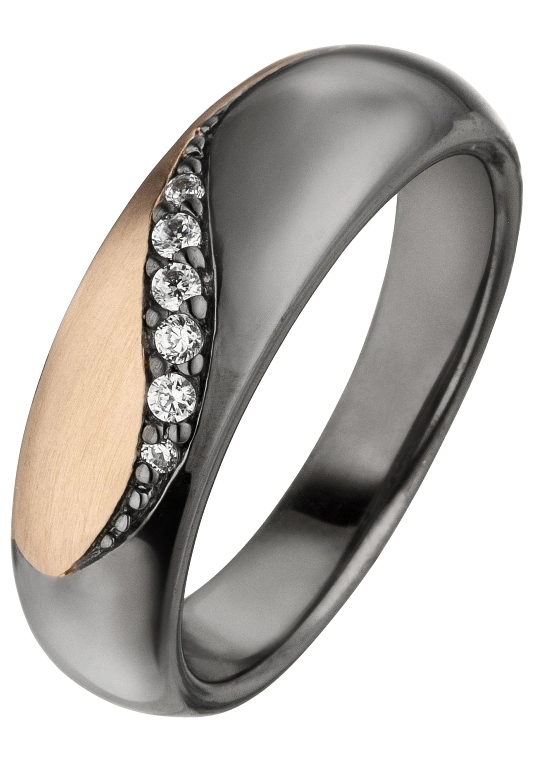 JOBO Silberring, 925 Silber schwarz und roségold bicolor mit 6 Zirkonia günstig online kaufen